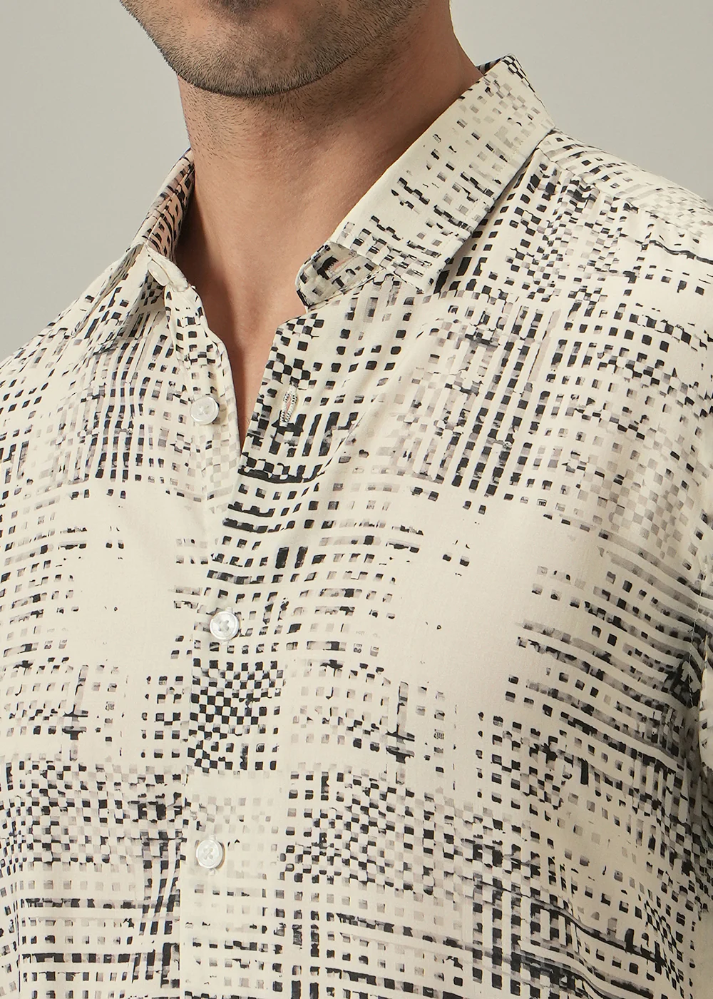 Cream Crosshatch Print Shirt - Image 5