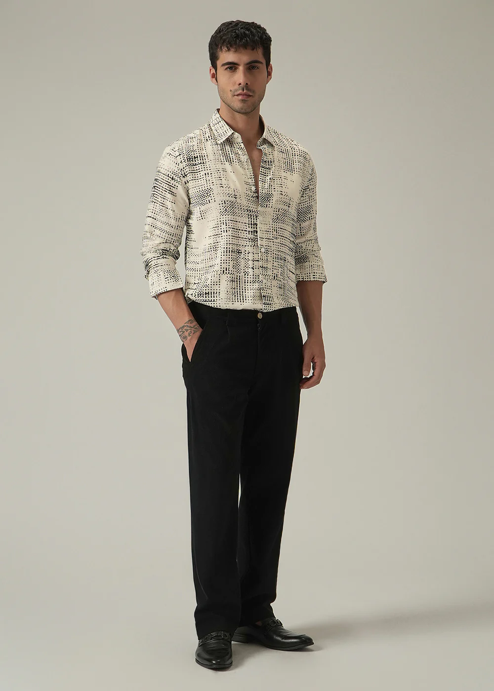 Cream Crosshatch Print Shirt - Image 6