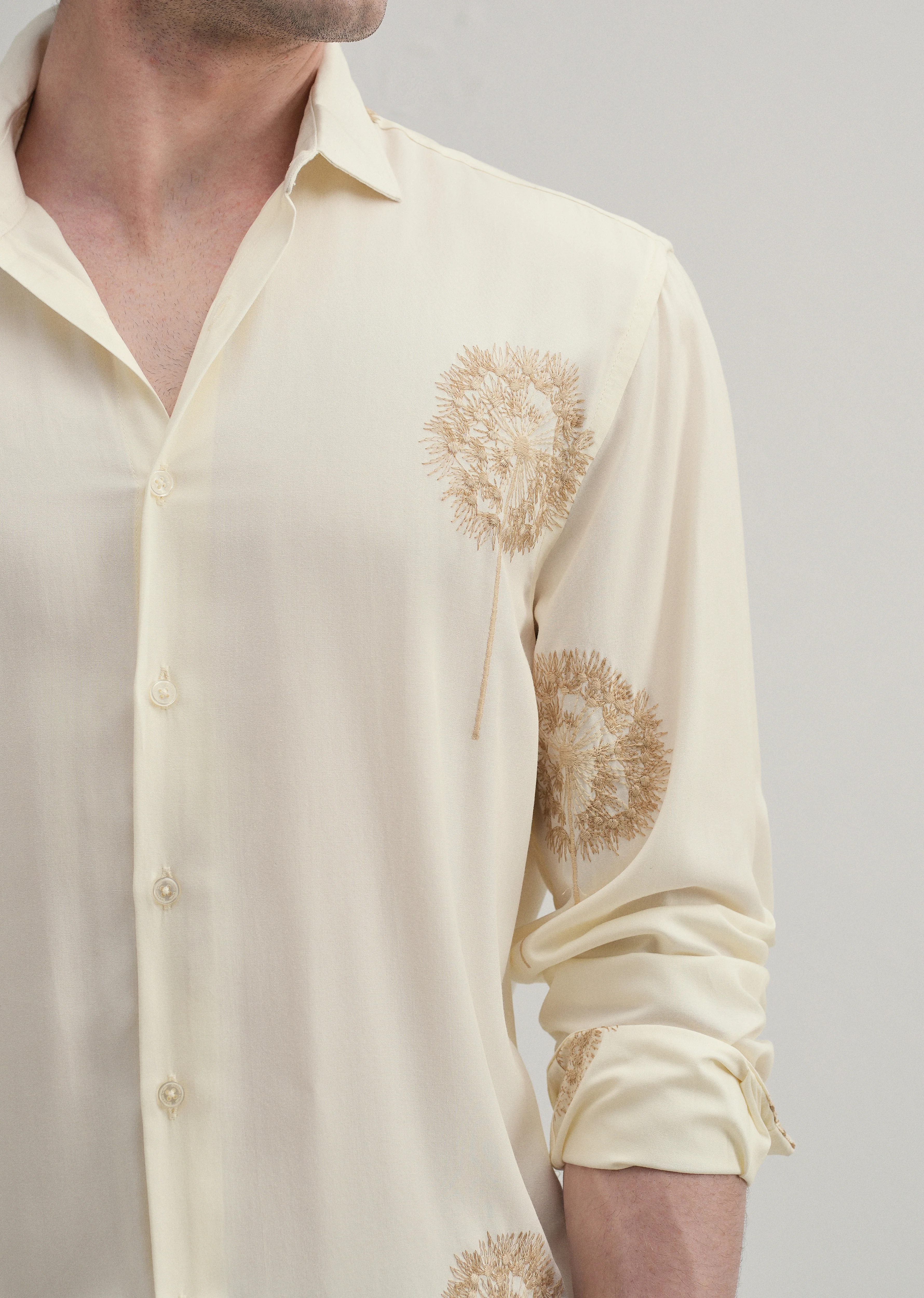 Cream Dandelion Embroidery Shirt - Image 2
