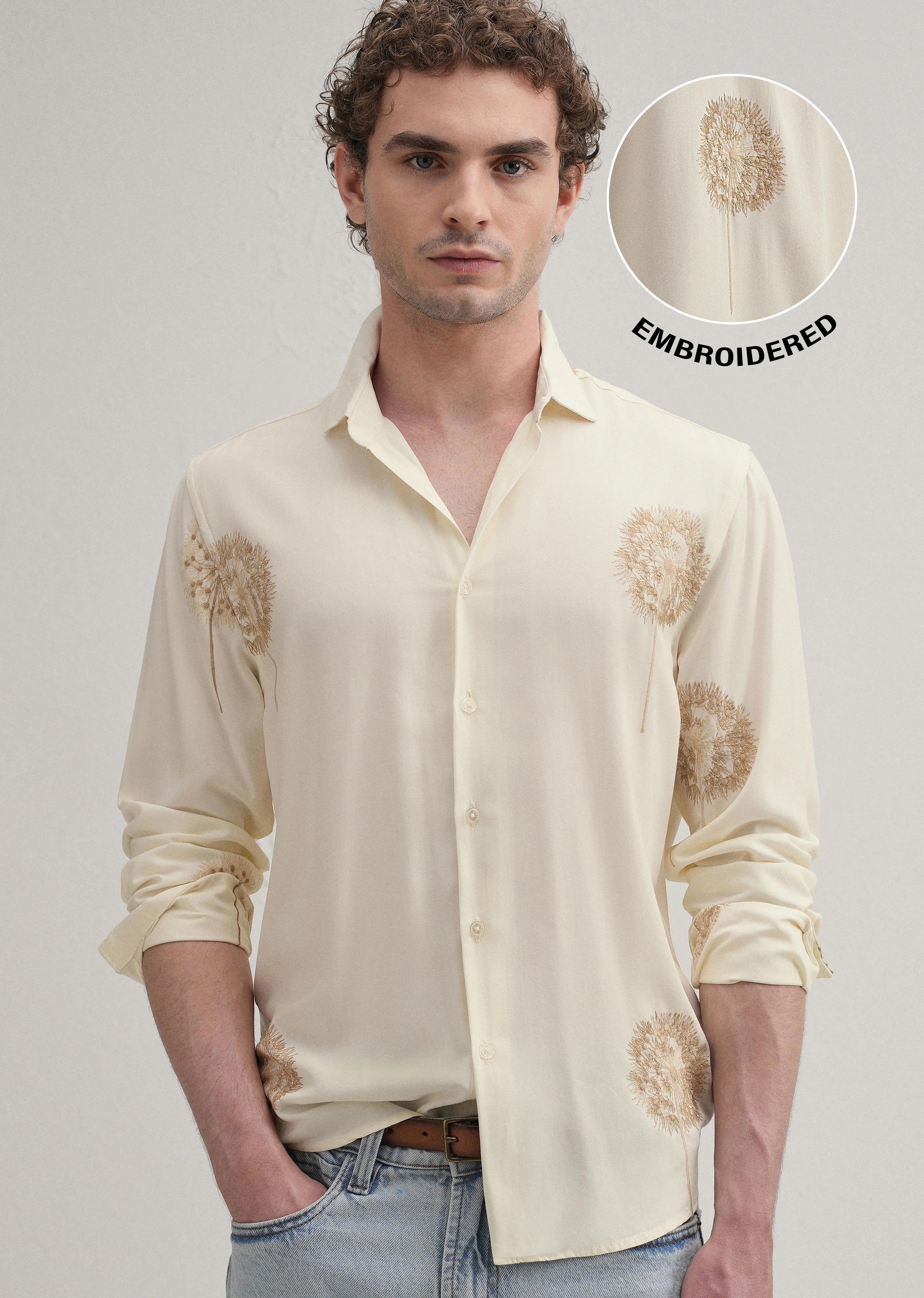 Cream Dandelion Embroidery Shirt - Image 7