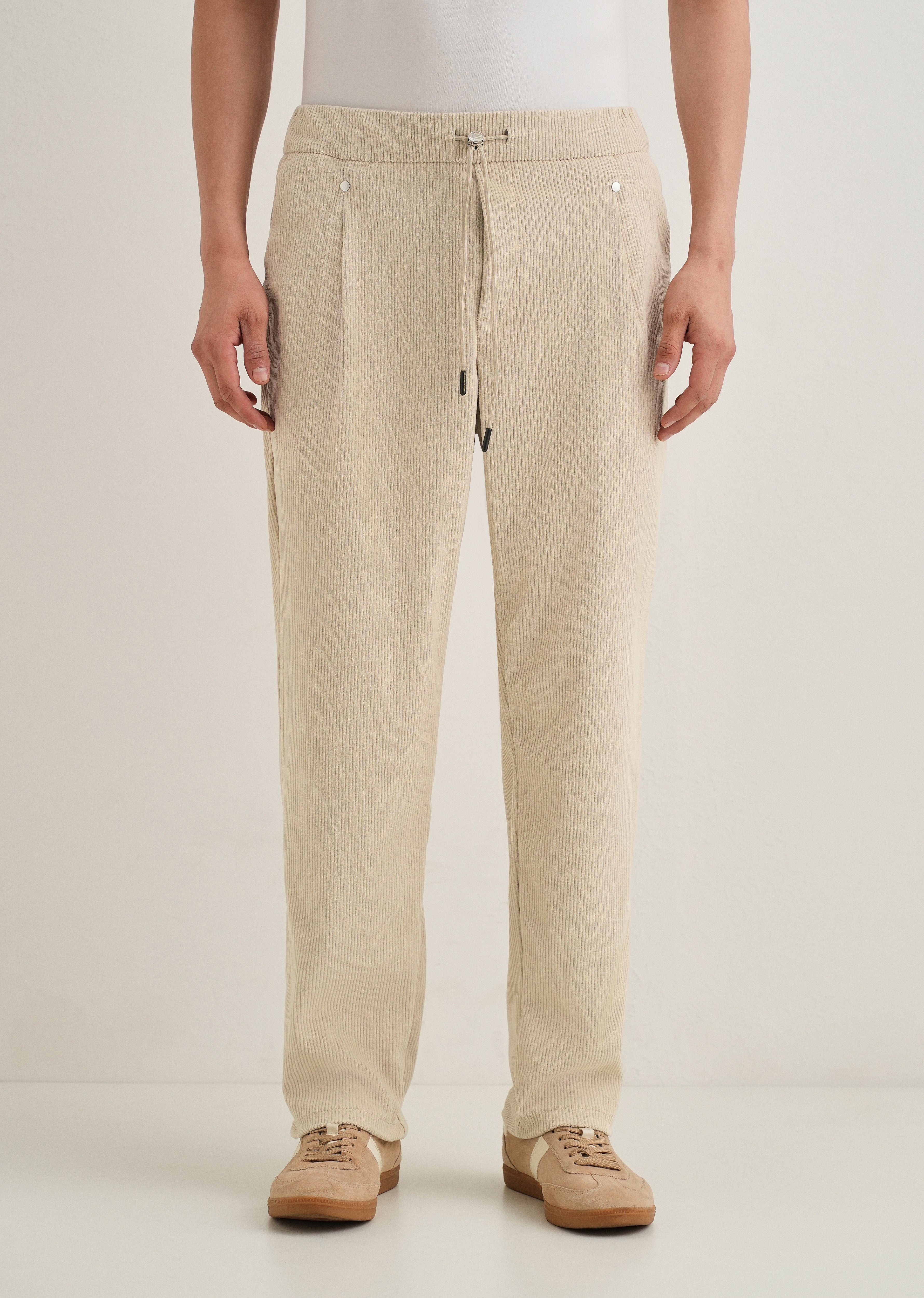 Cream Drawstring Corduroy Pant - Image 3