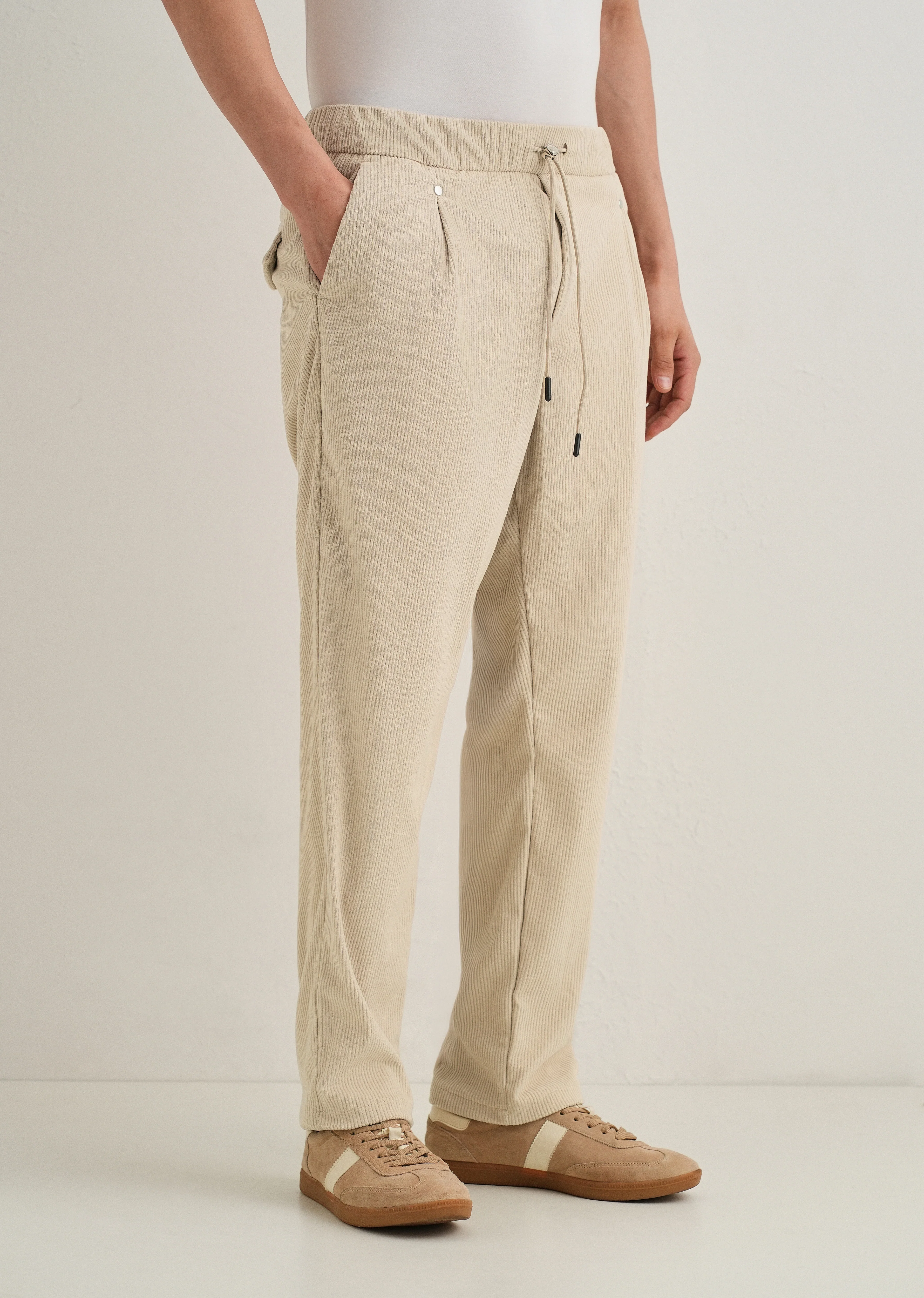 Cream Drawstring Corduroy Pant - Image 4