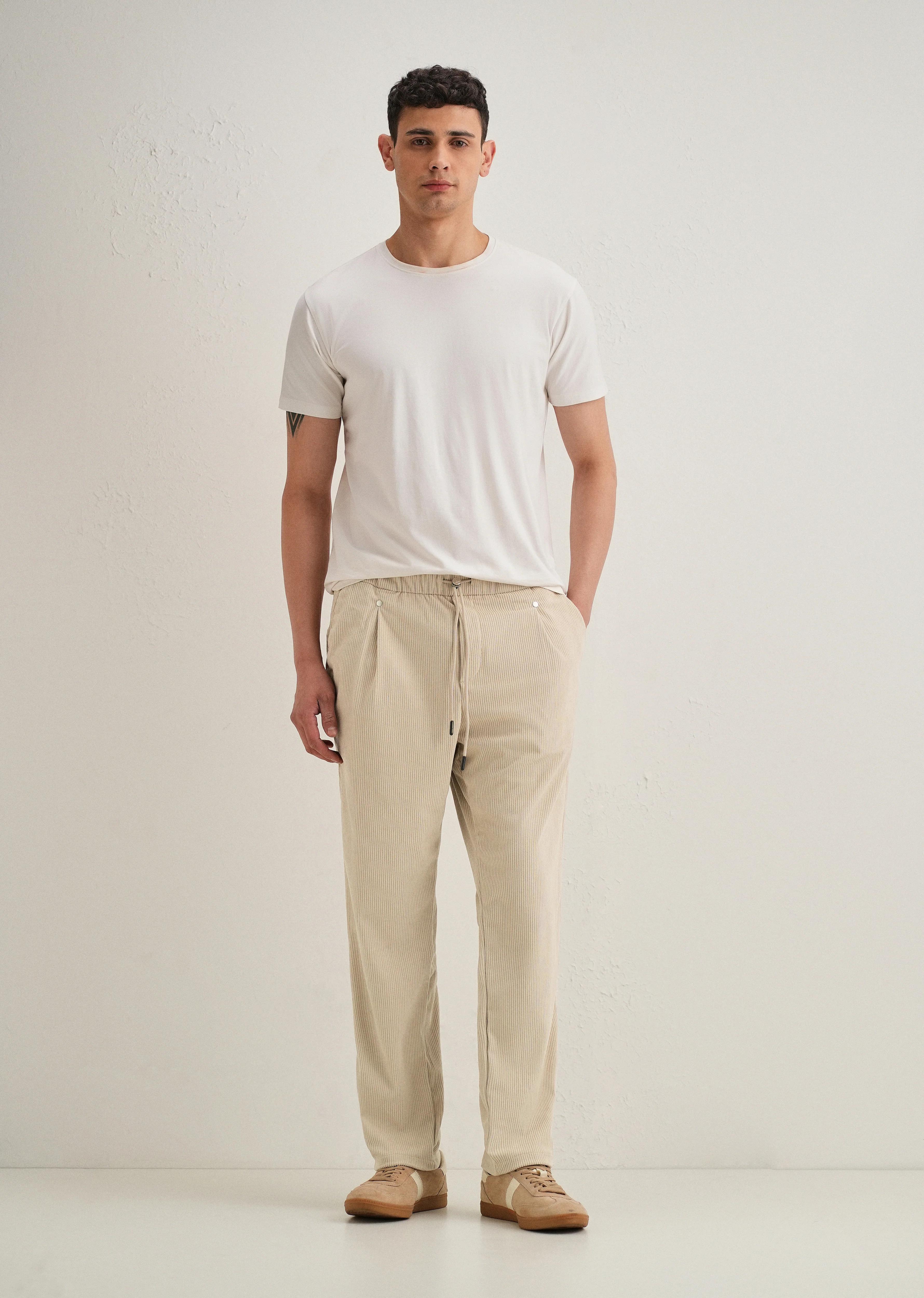 Cream Drawstring Corduroy Pant - Image 6
