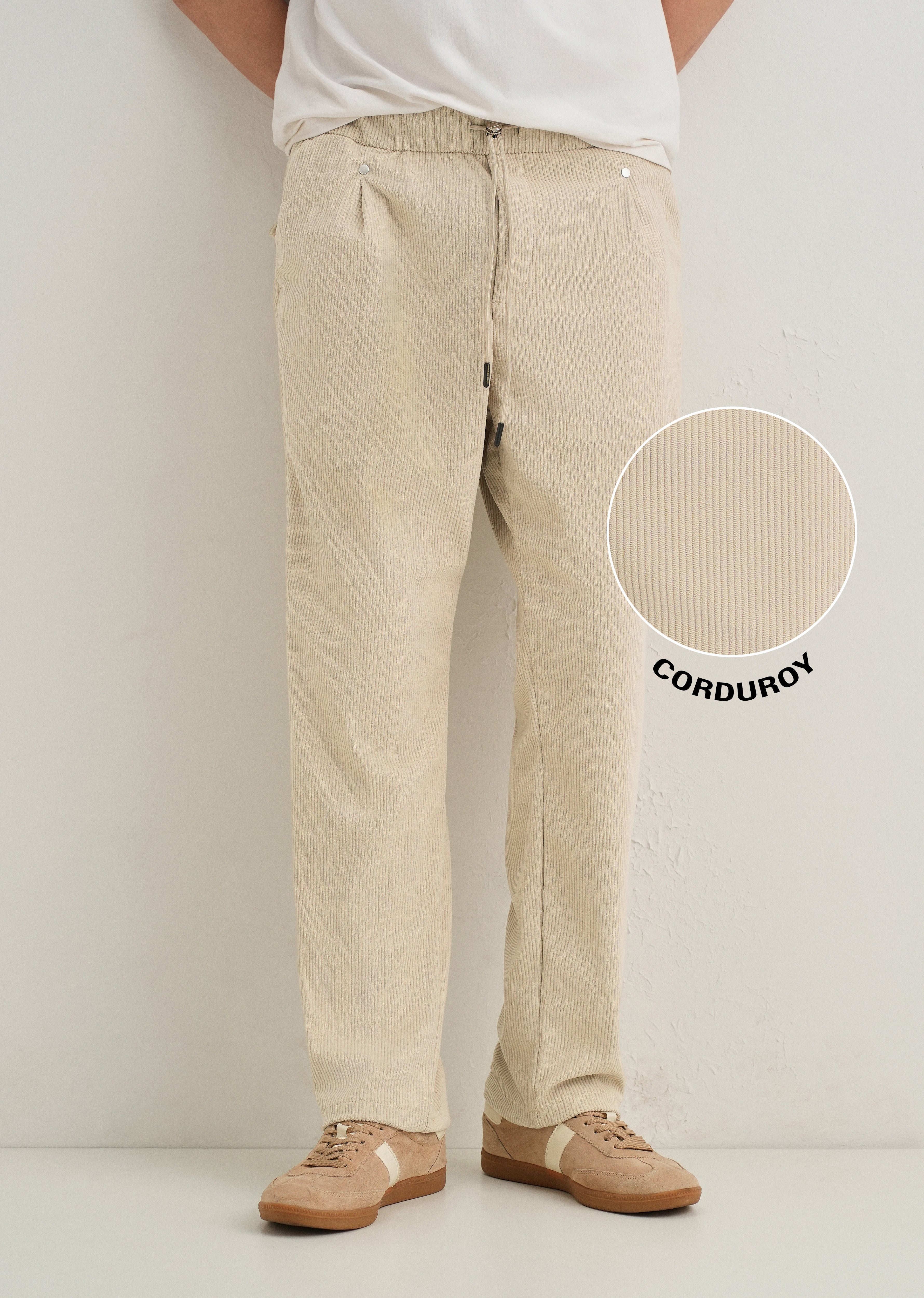 Cream Drawstring Corduroy Pant - Image 7