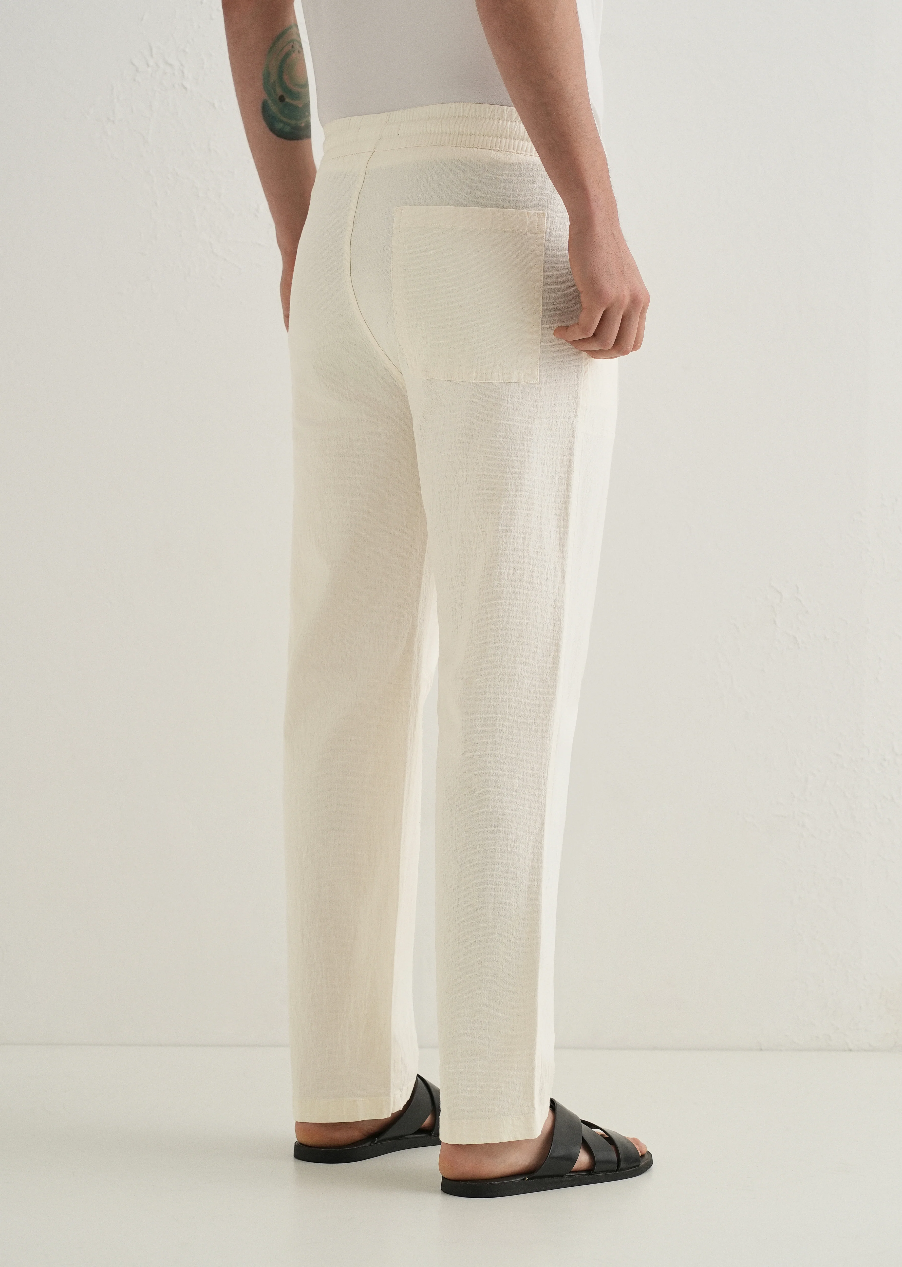 Cream Drawstring Cotton Linen Pant - Image 2