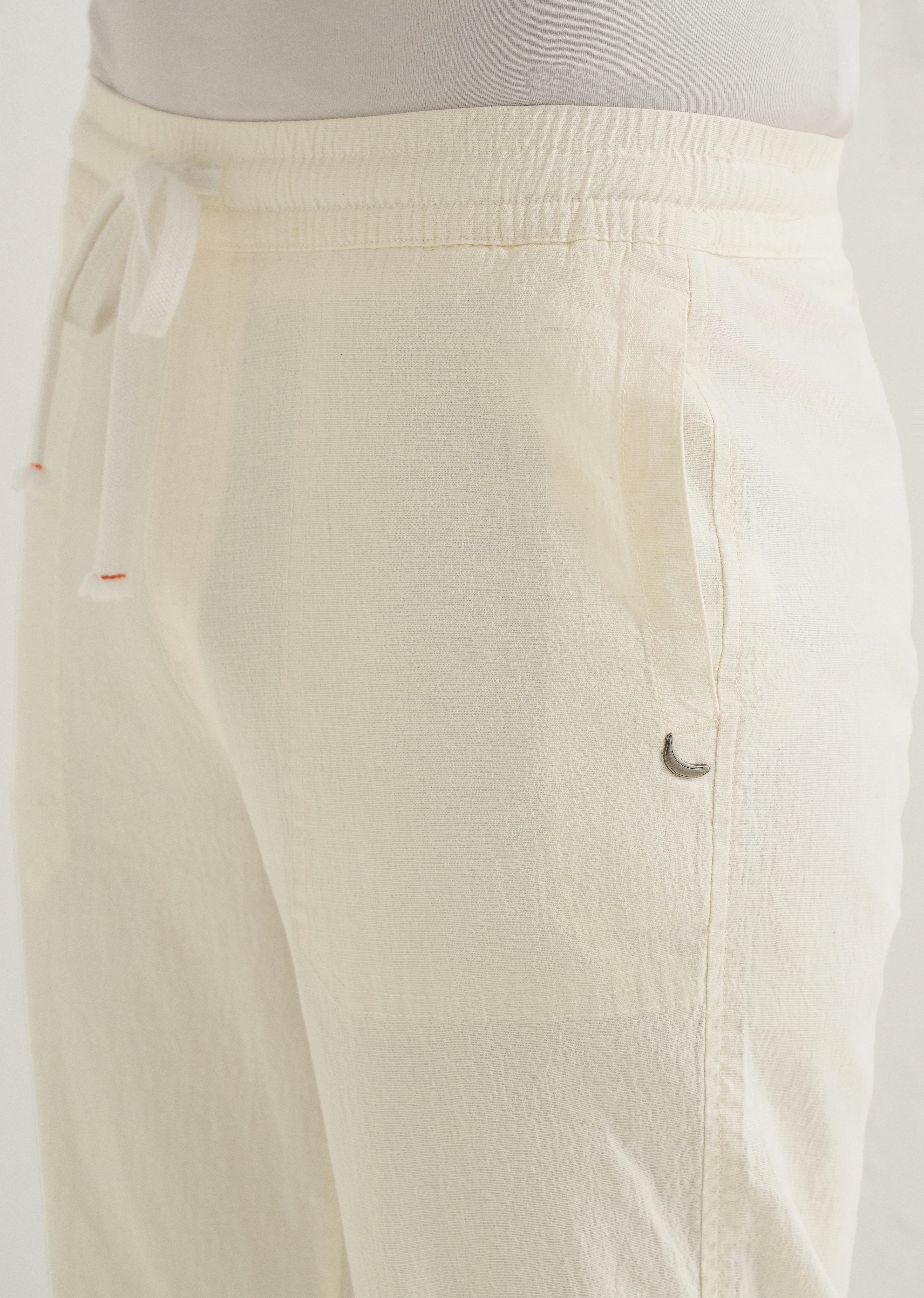 Cream Drawstring Cotton Linen Pant - Image 5