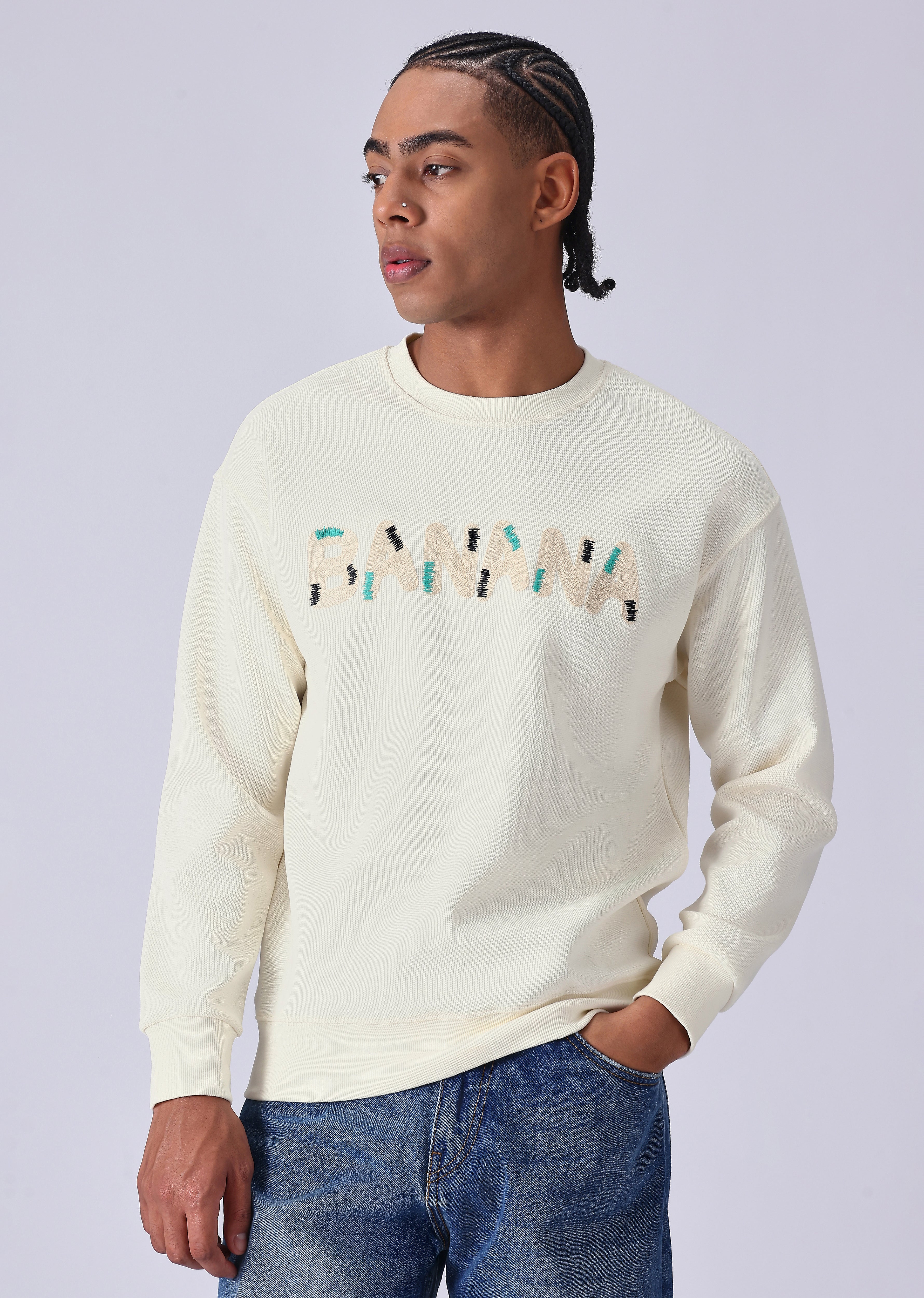 Cream Embossed Sweatshirt - Image 4