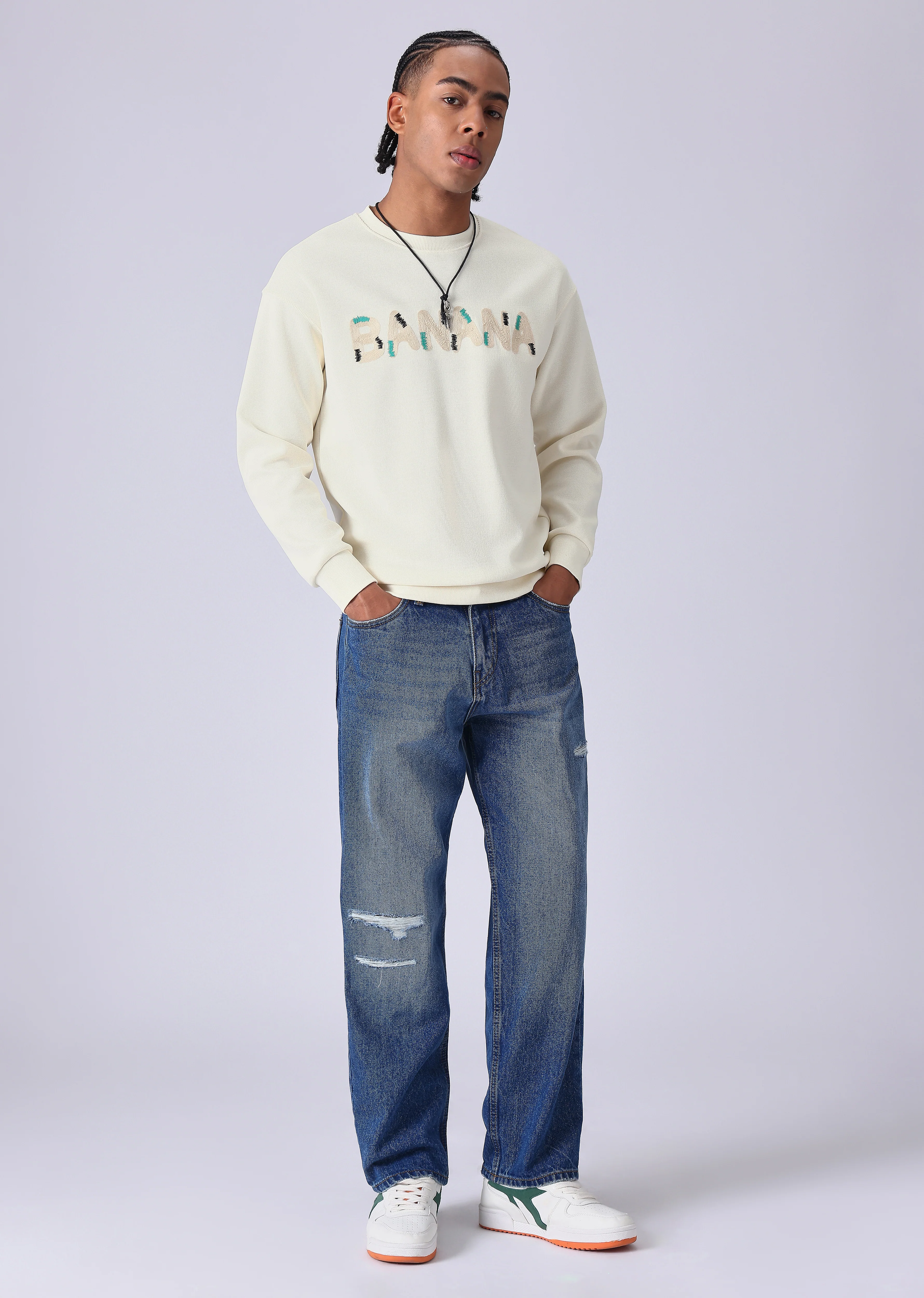 Cream Embossed Sweatshirt - Image 7