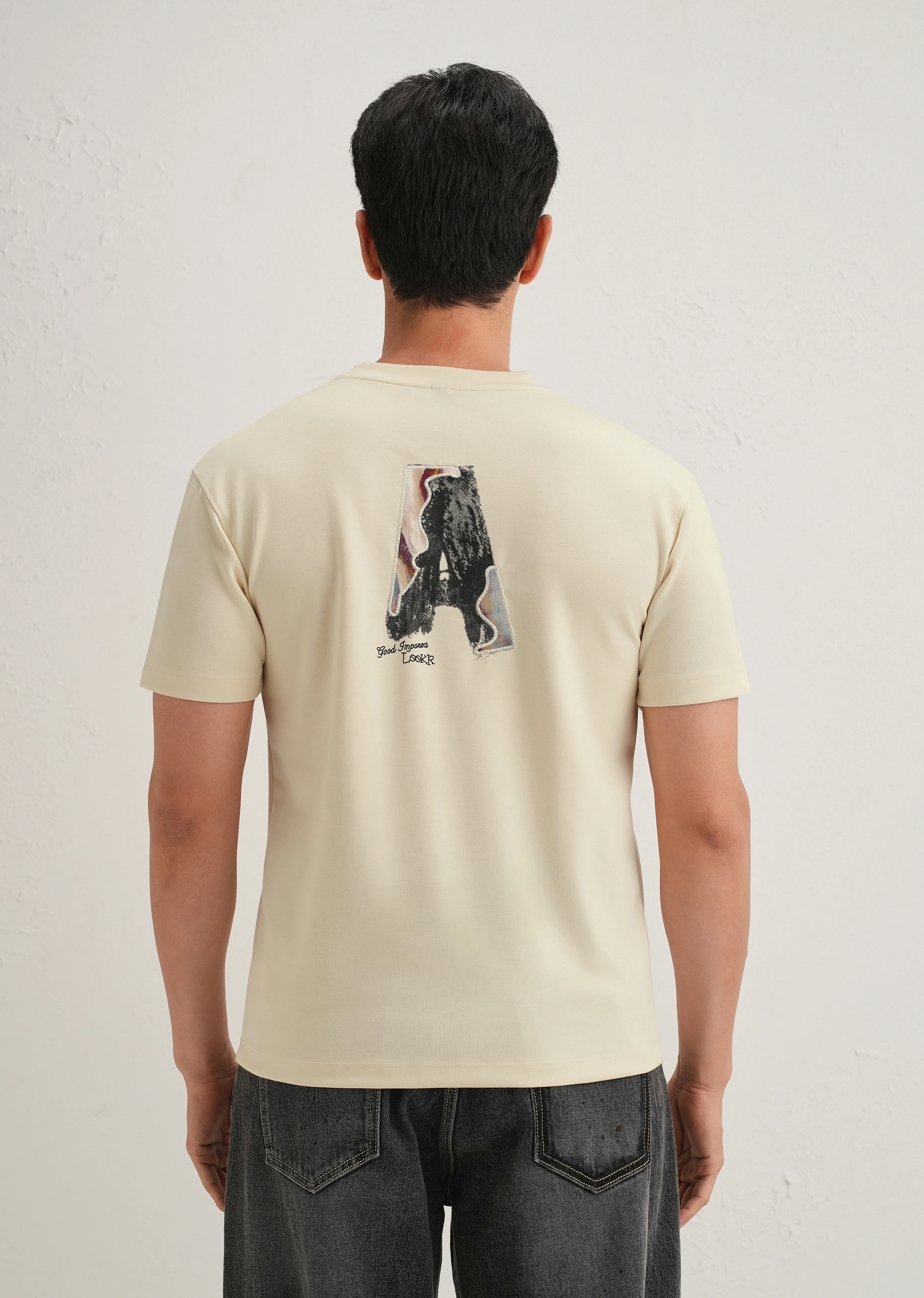 Cream Embroidered Graphic Print T-Shirt - Image 4