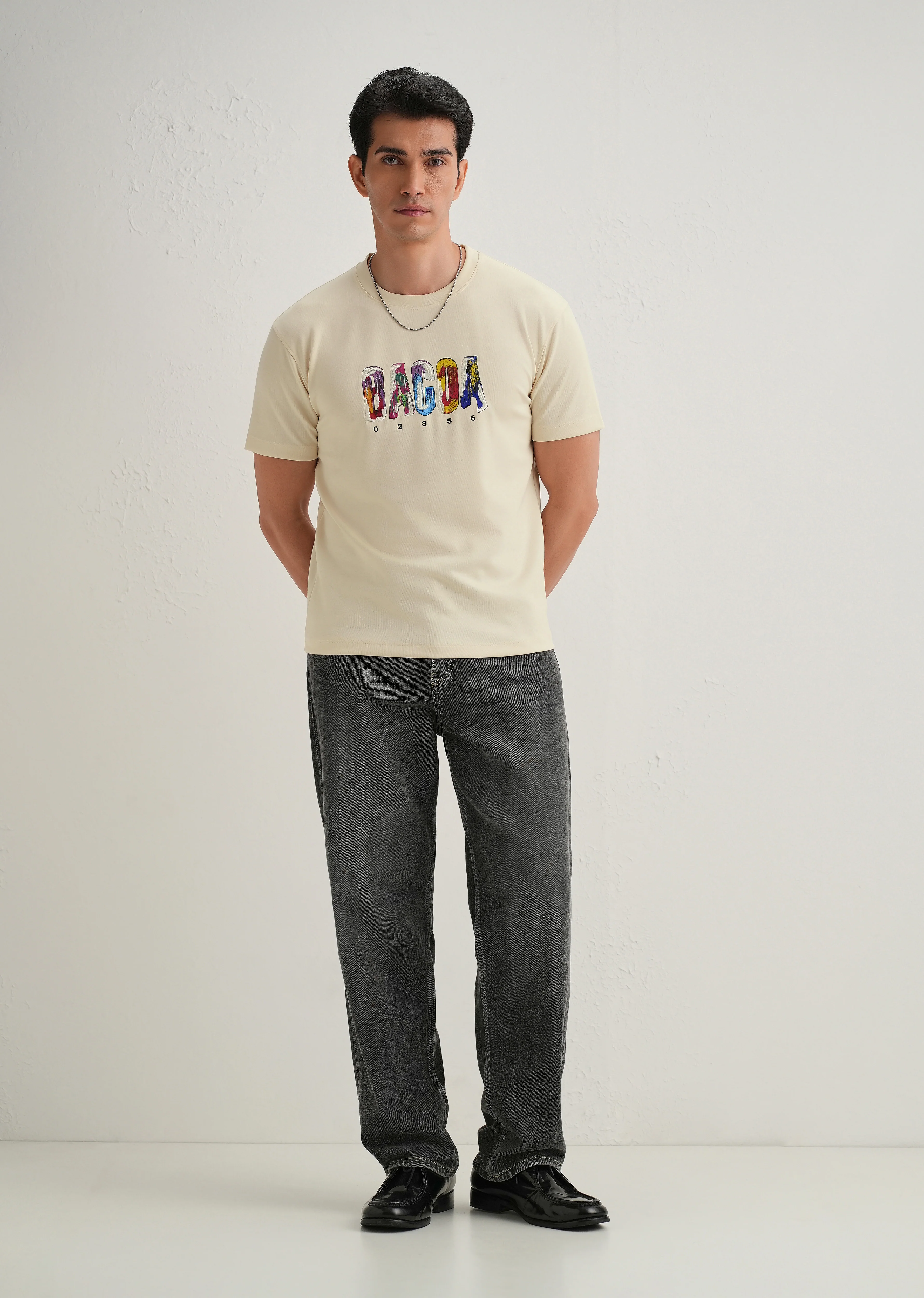 Cream Embroidered Graphic Print T-Shirt - Image 7