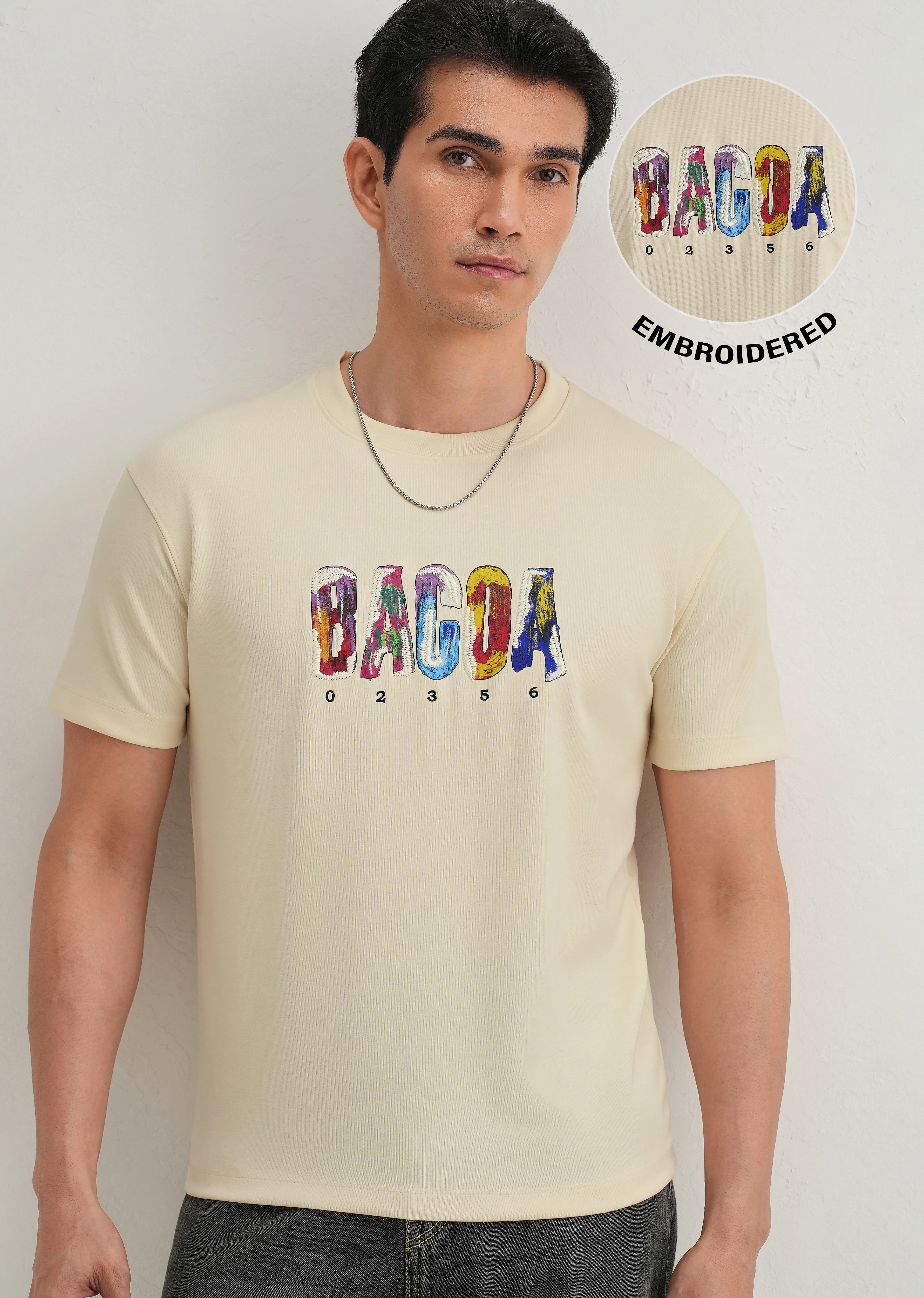 Cream Embroidered Graphic Print T-Shirt - Image 8