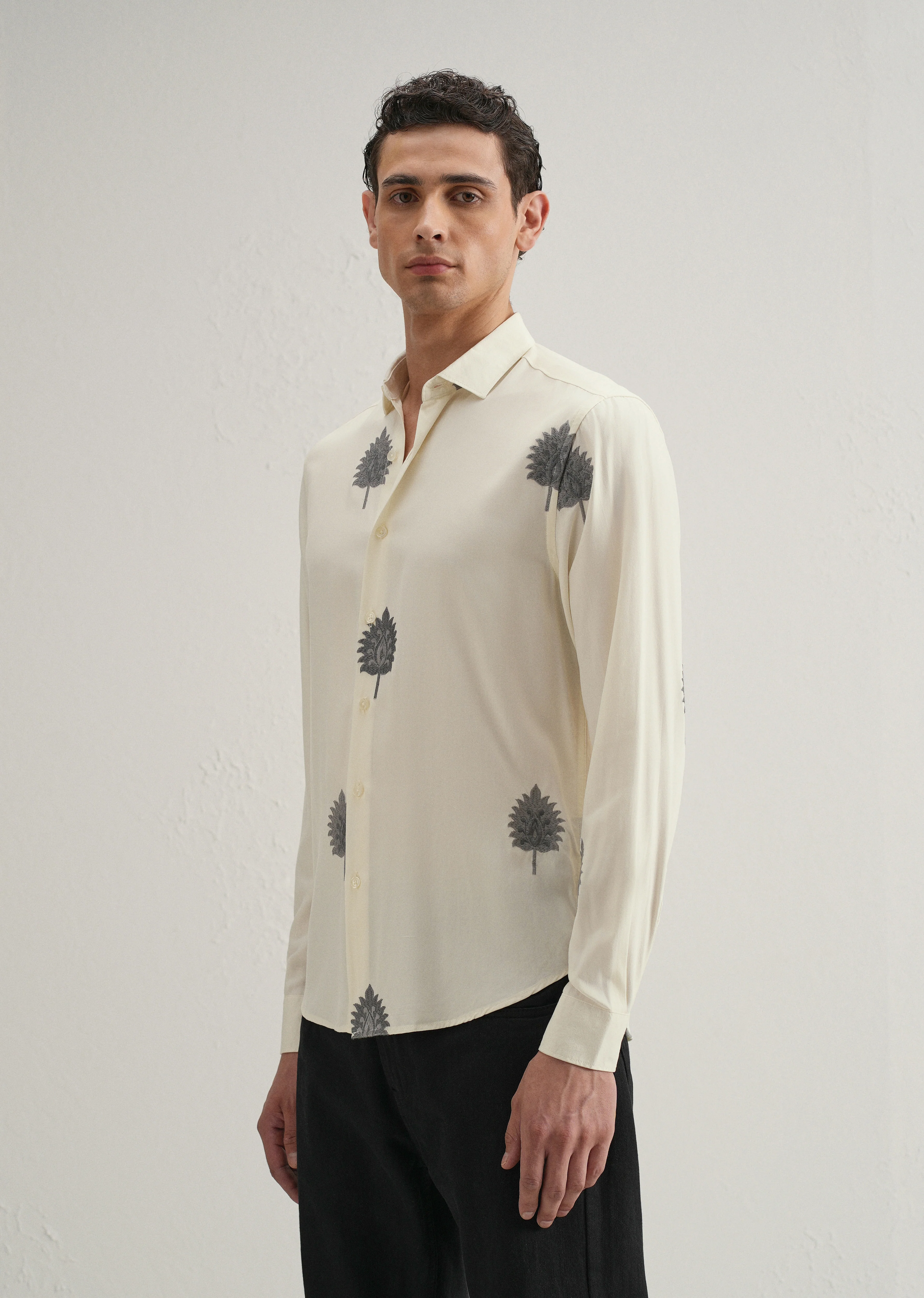 Cream Ethnic Motif Embroidery Shirt - Image 5