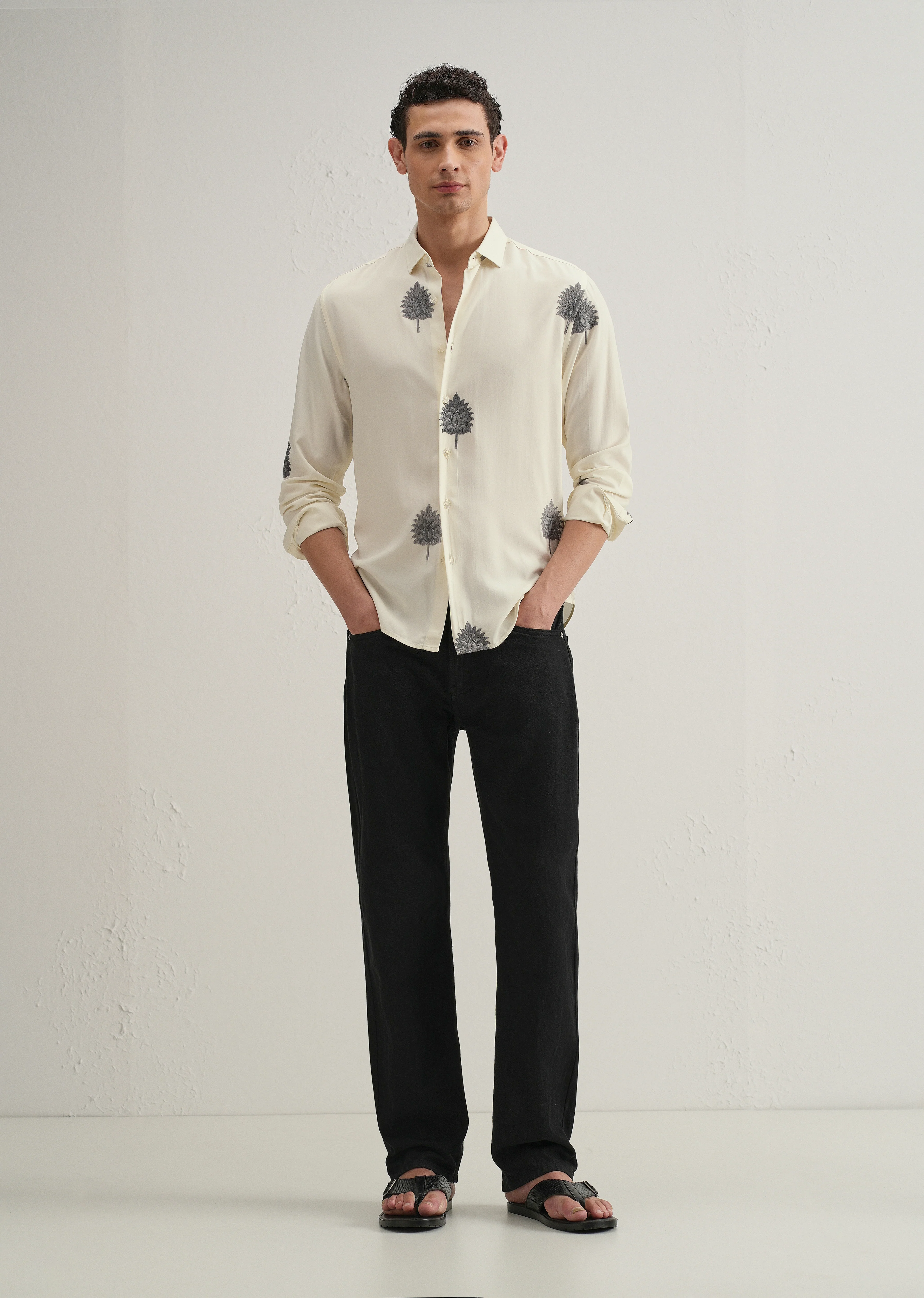 Cream Ethnic Motif Embroidery Shirt - Image 6