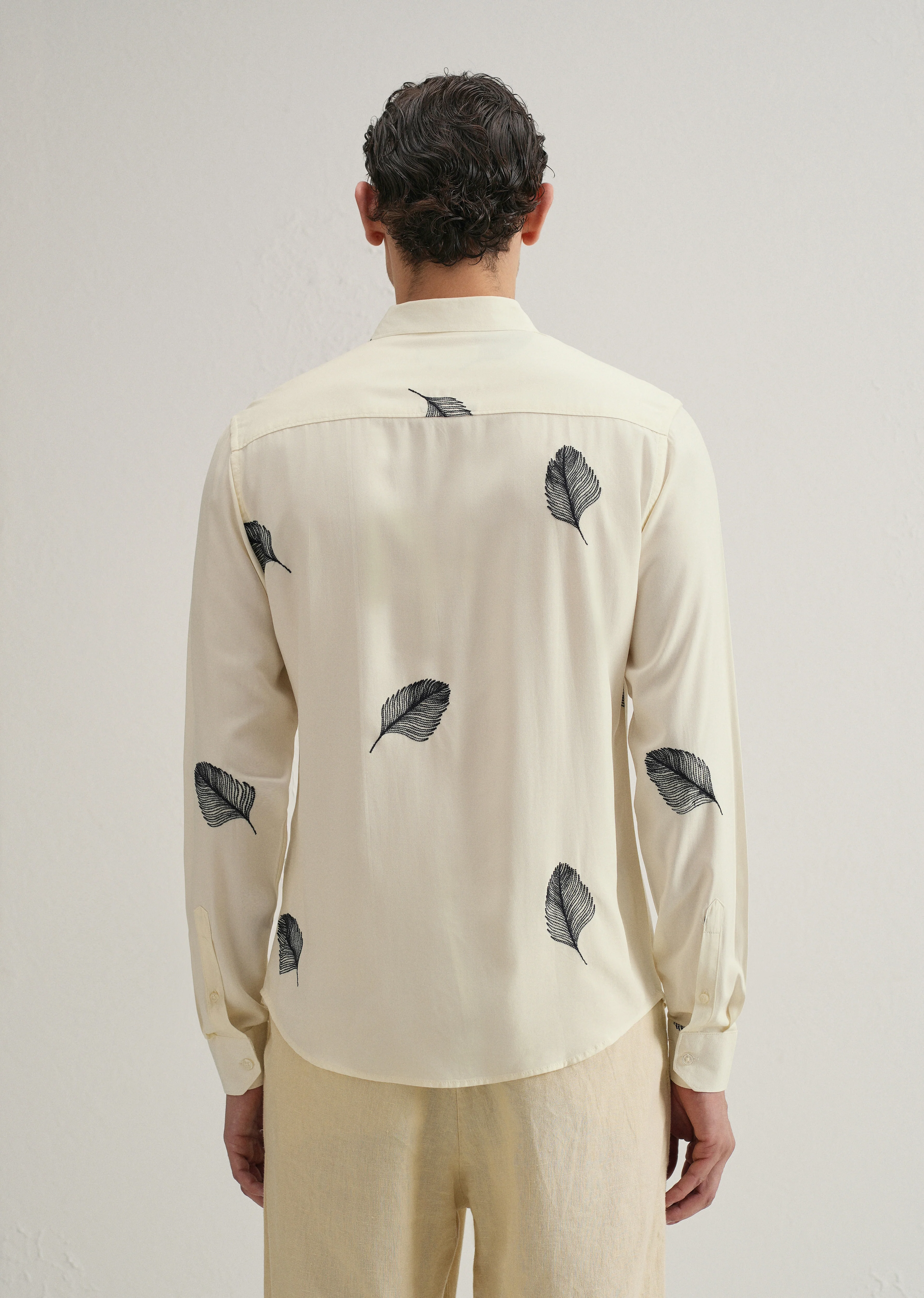 Cream Feather Embroidery Shirt - Image 3