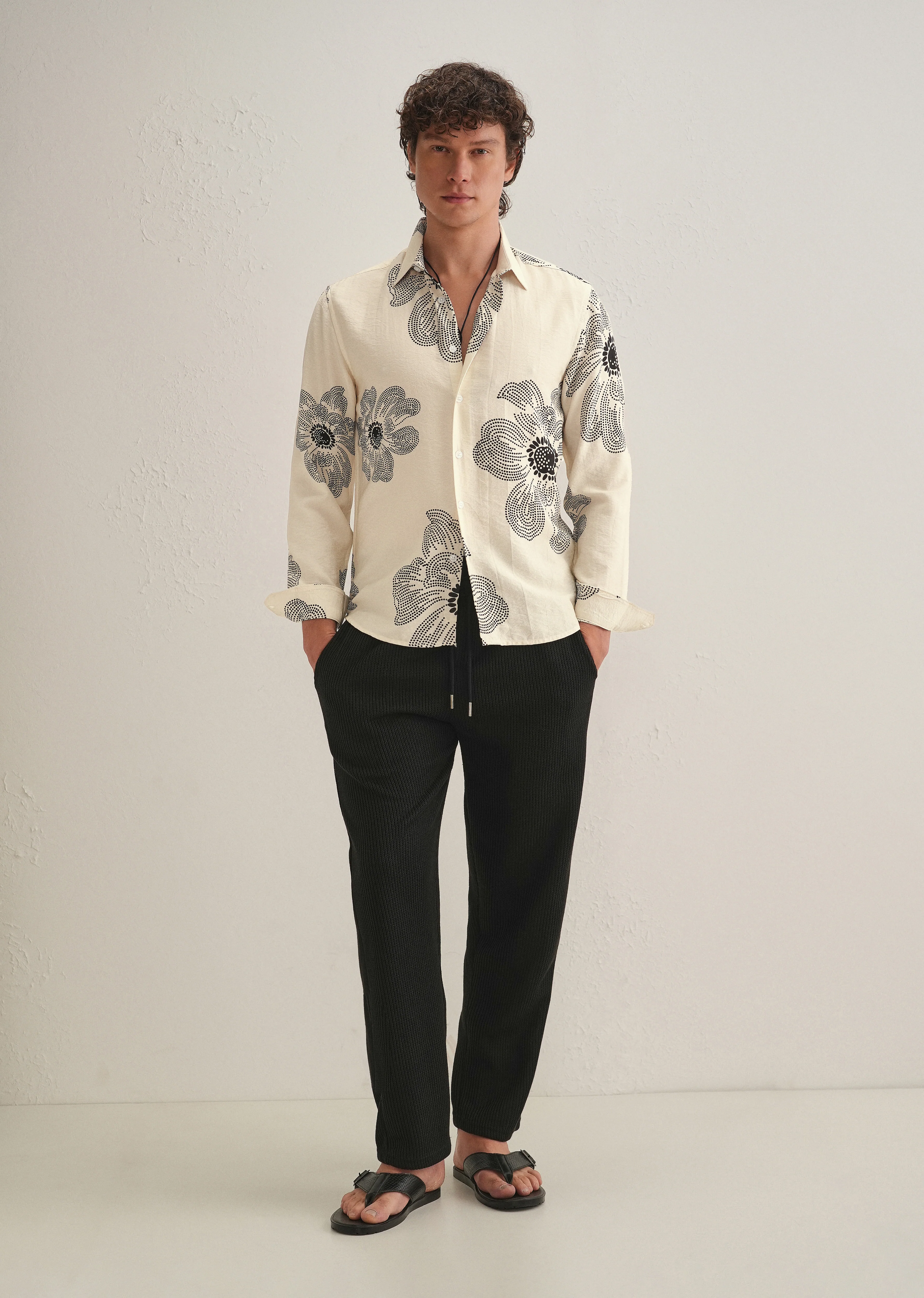 Cream Floral Dot Printed Shirt - Image 6