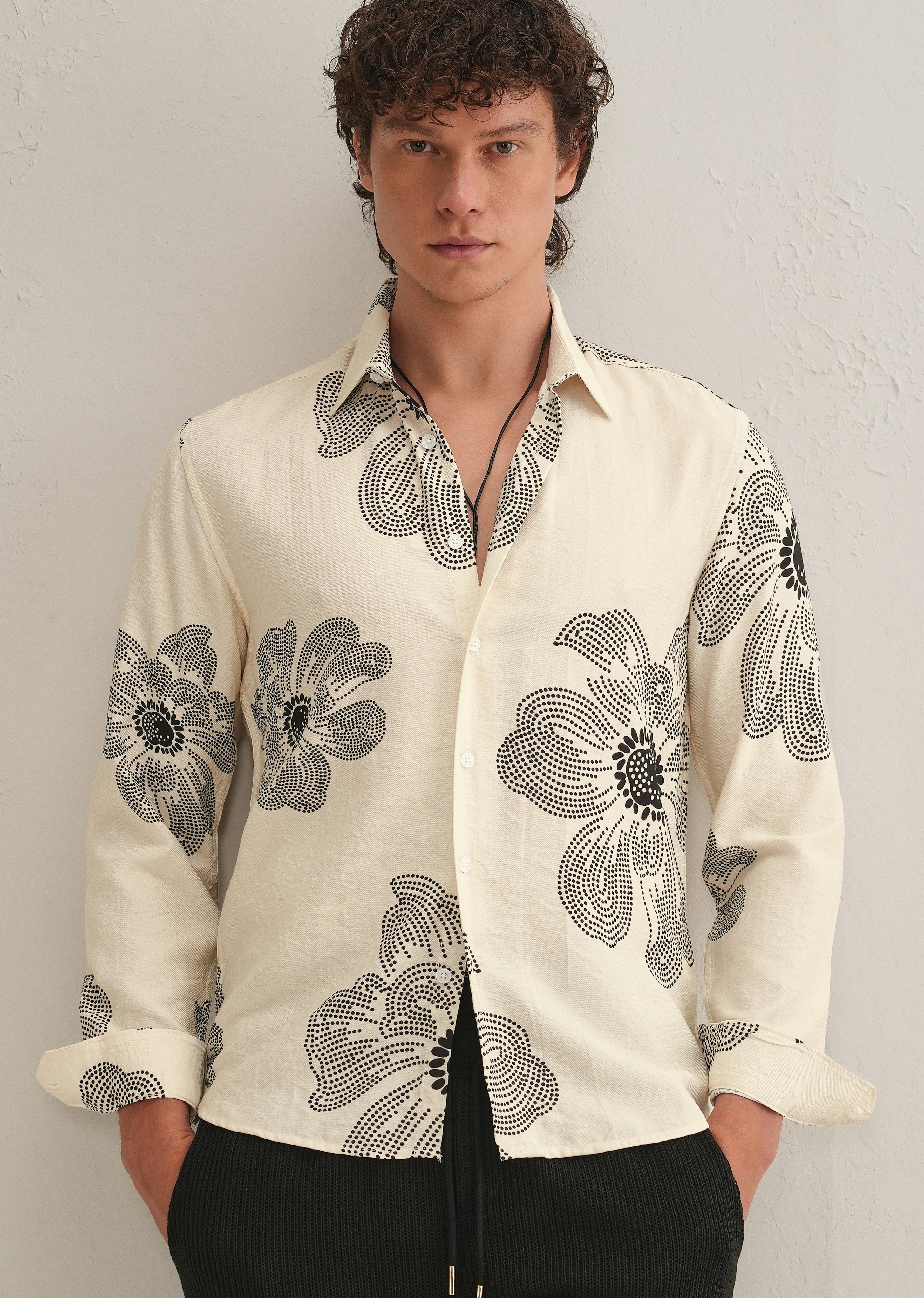 Cream Floral Dot Printed Shirt - Image 7