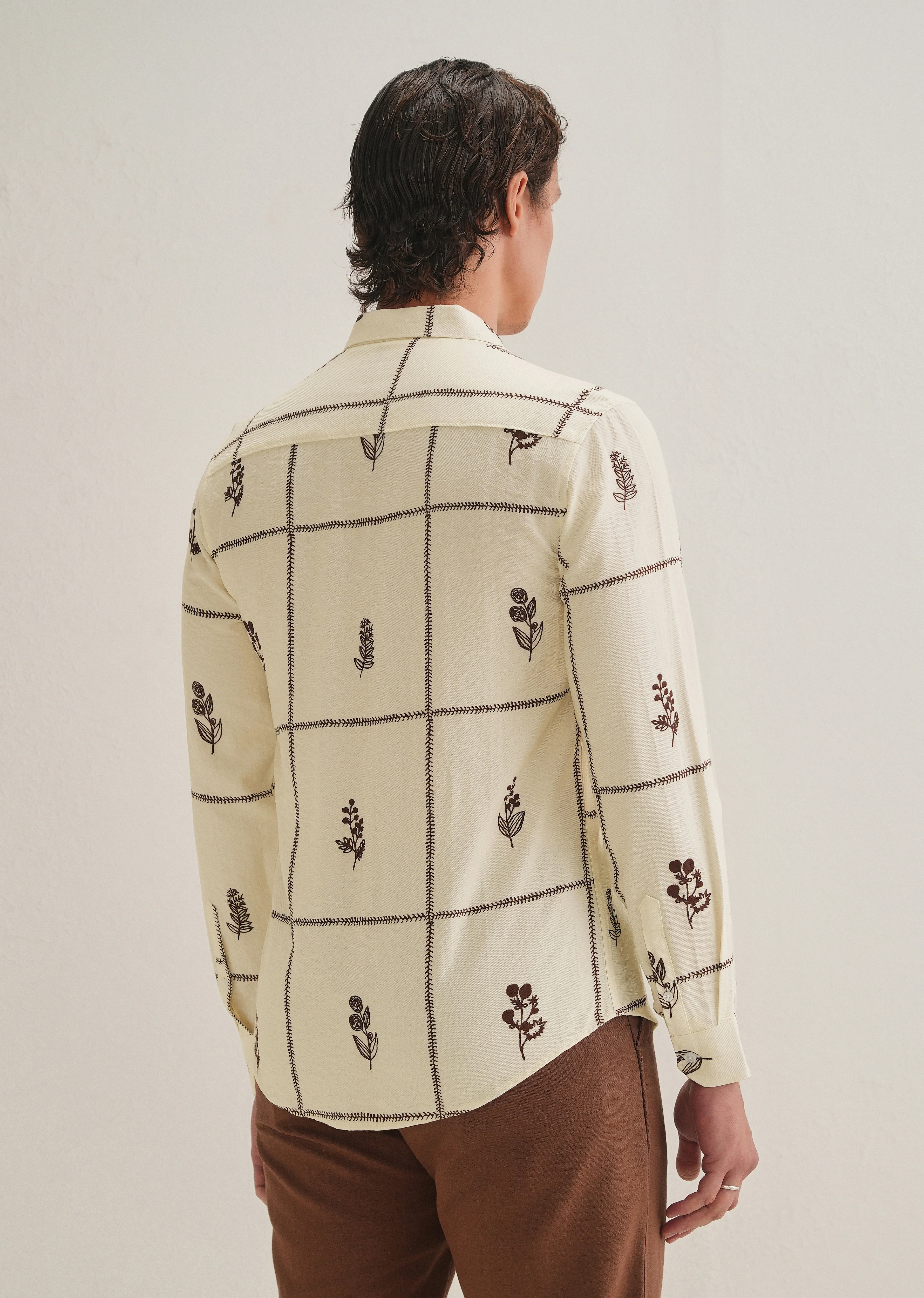 Cream Floral Grid Printed Shirt - Image 5