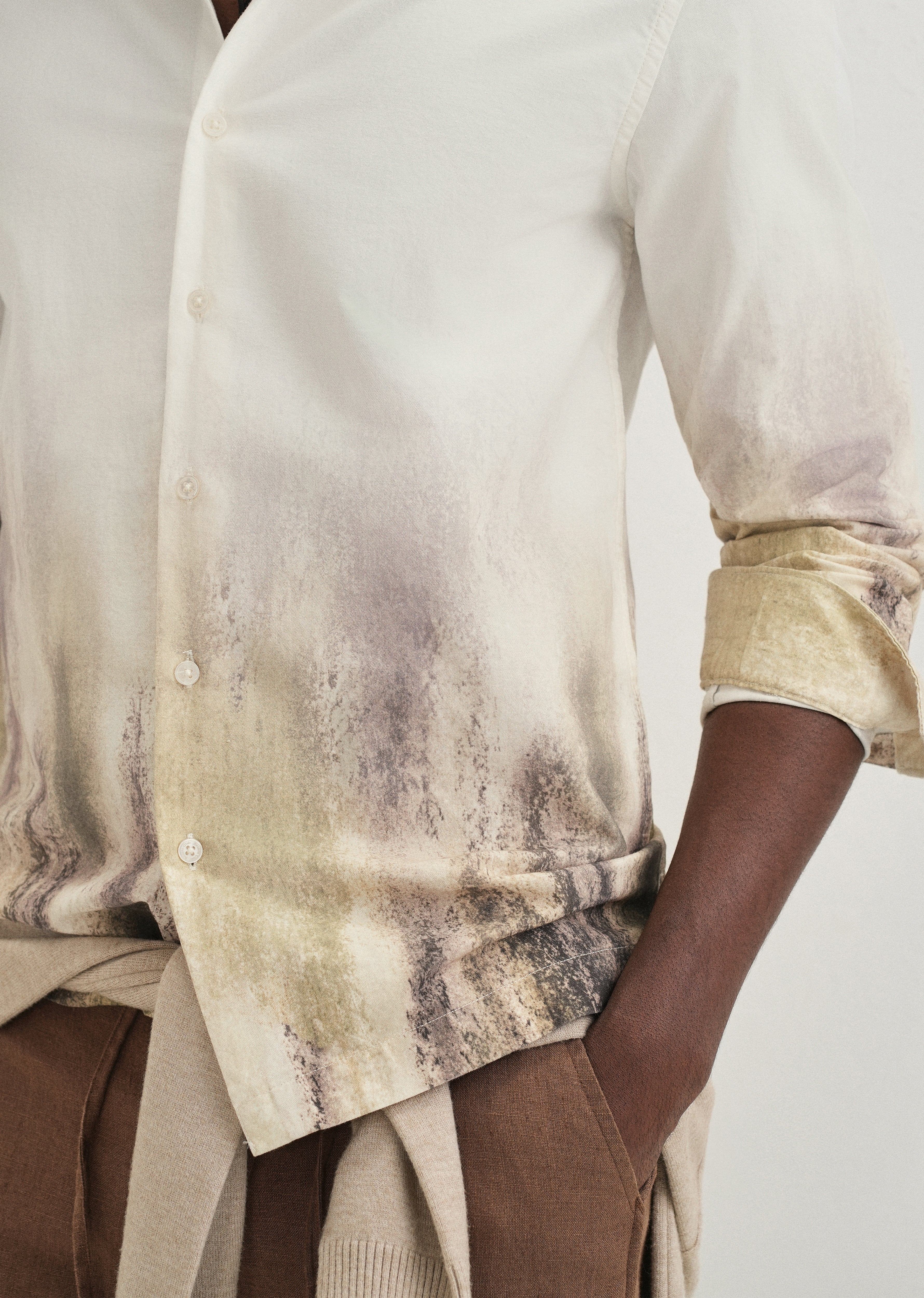 Cream Green Gradient Printed Shirt - Image 3