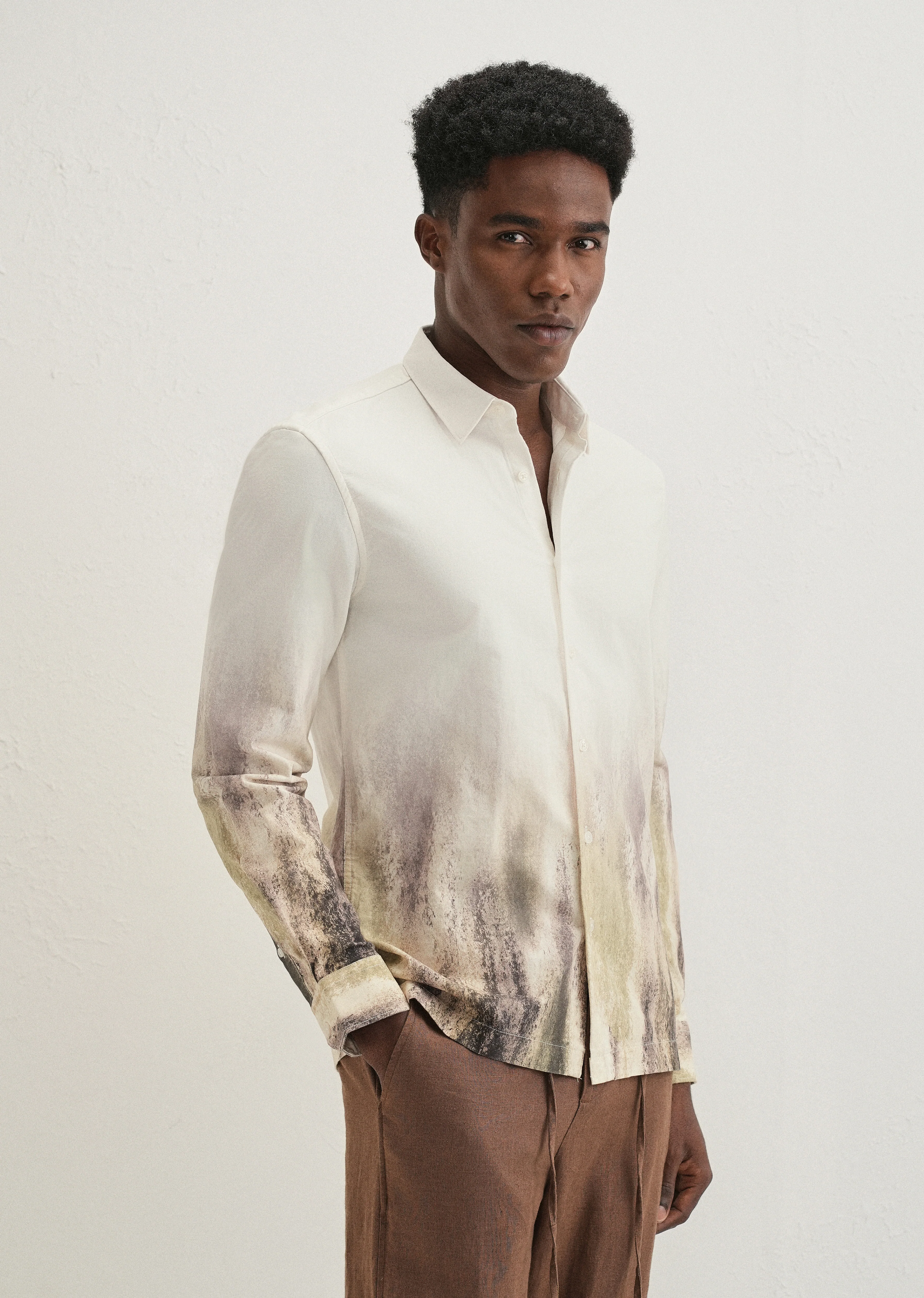 Cream Green Gradient Printed Shirt - Image 5