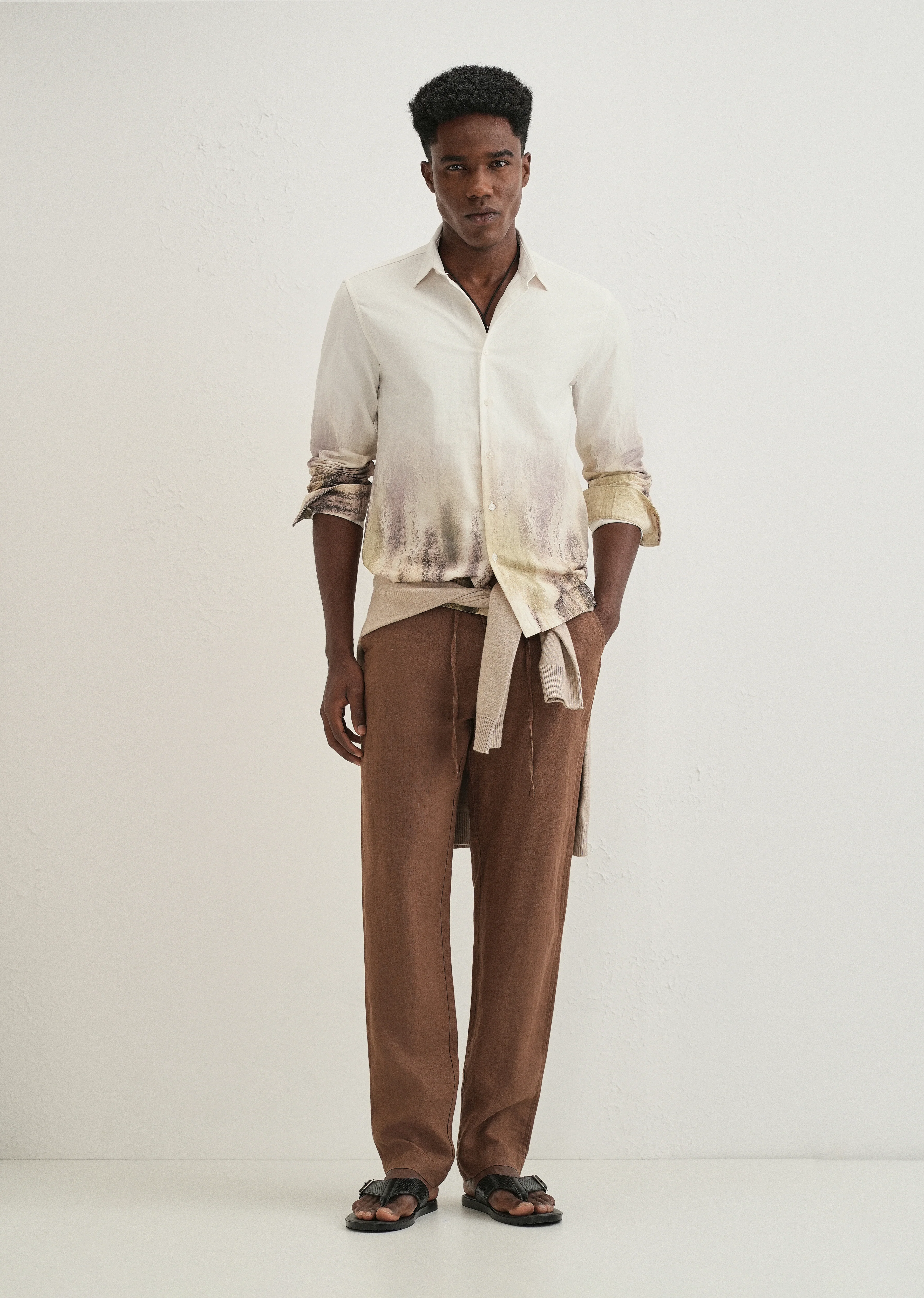 Cream Green Gradient Printed Shirt - Image 6