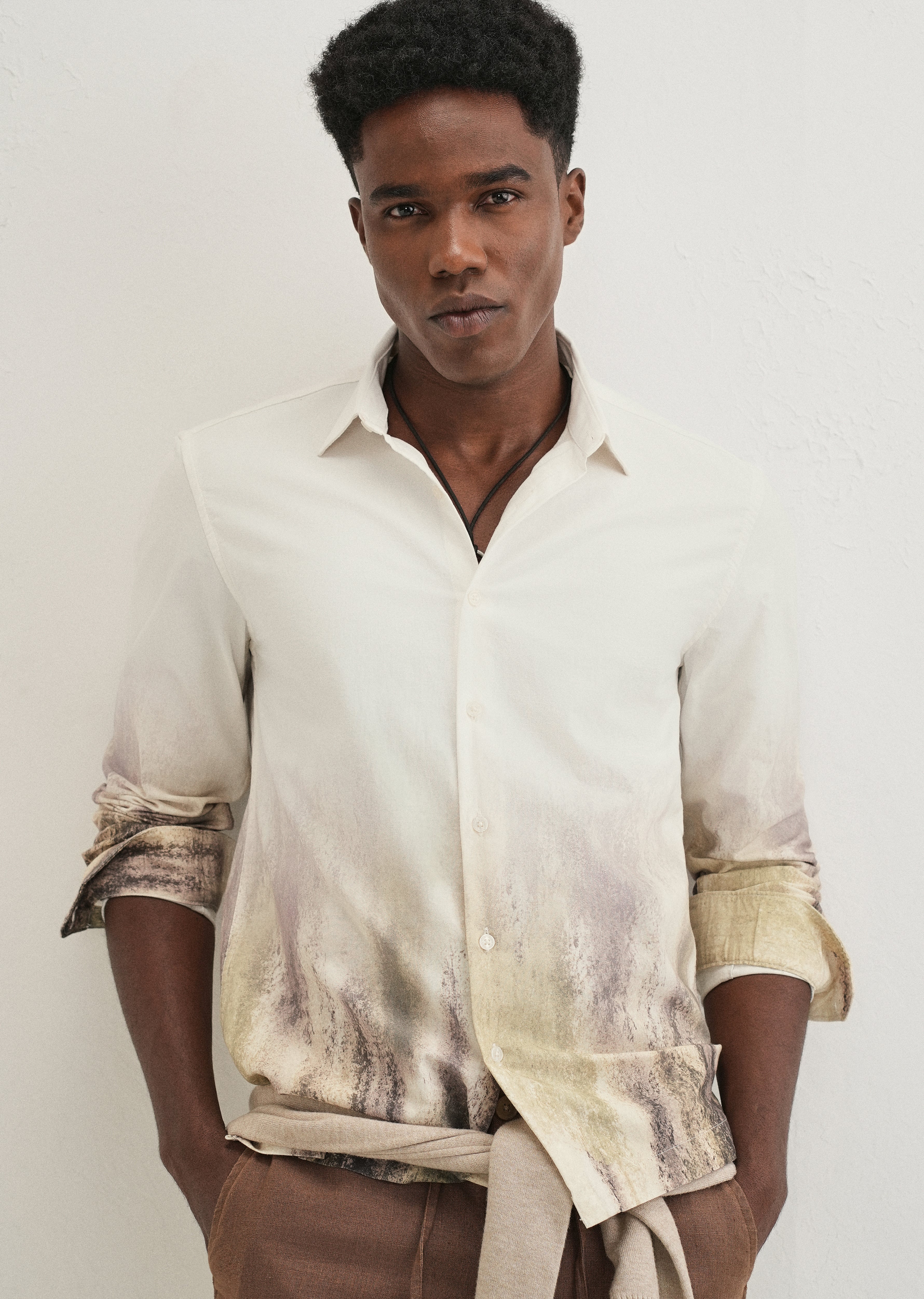 Cream Green Gradient Printed Shirt - Image 7