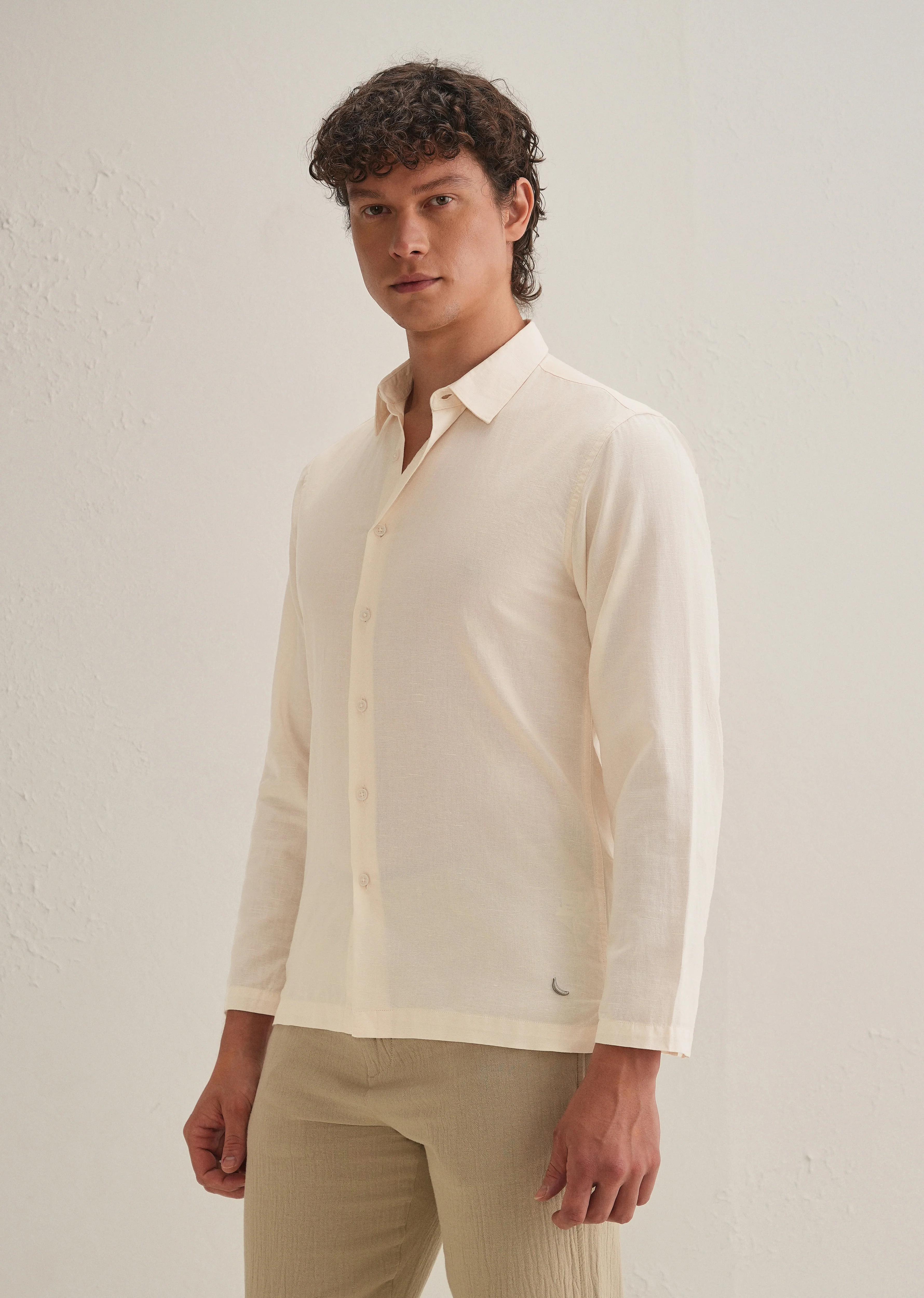 Cream Hidden Sleeve Placket Cotton Linen Shirt - Image 6