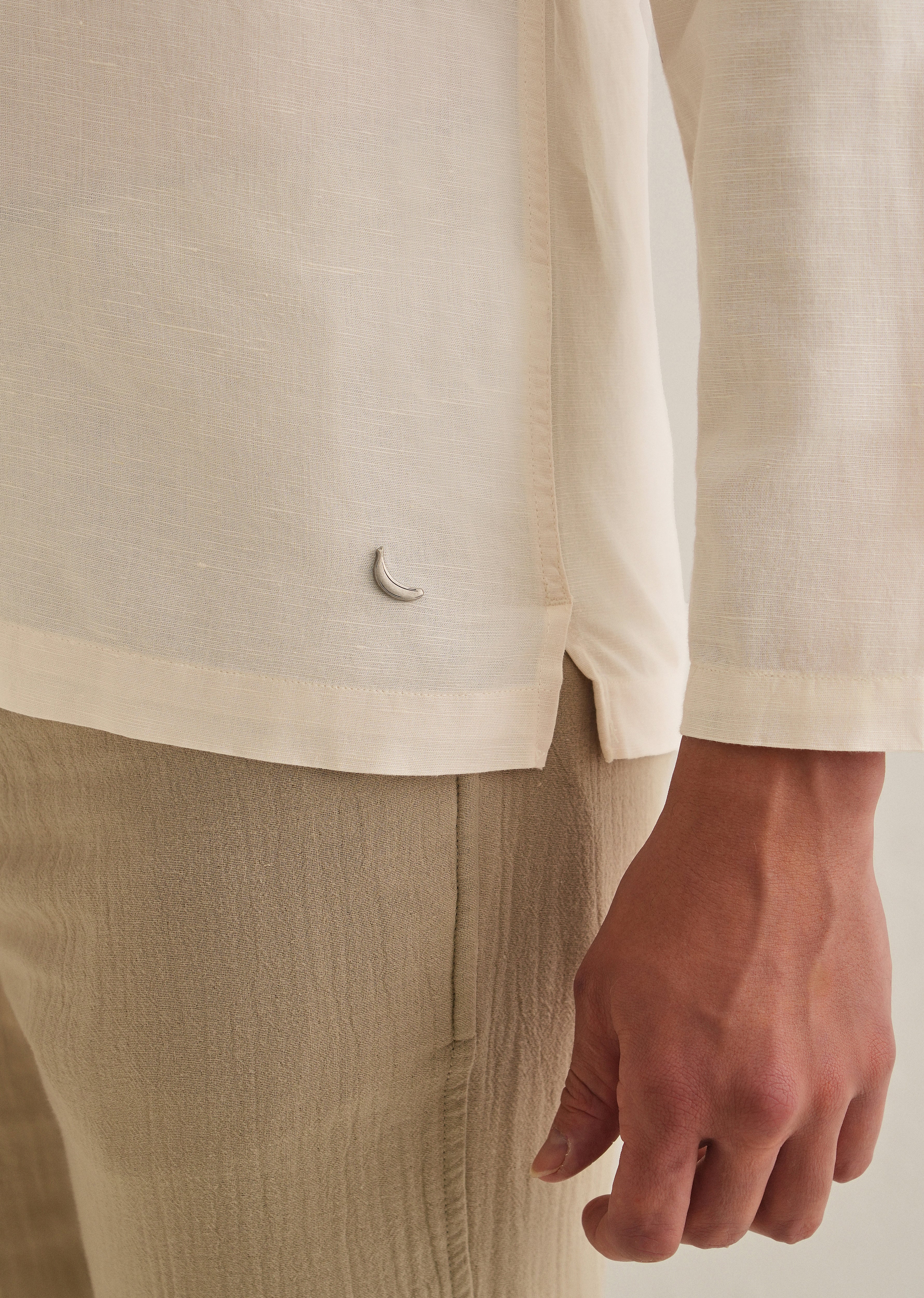 Cream Hidden Sleeve Placket Cotton Linen Shirt - Image 8