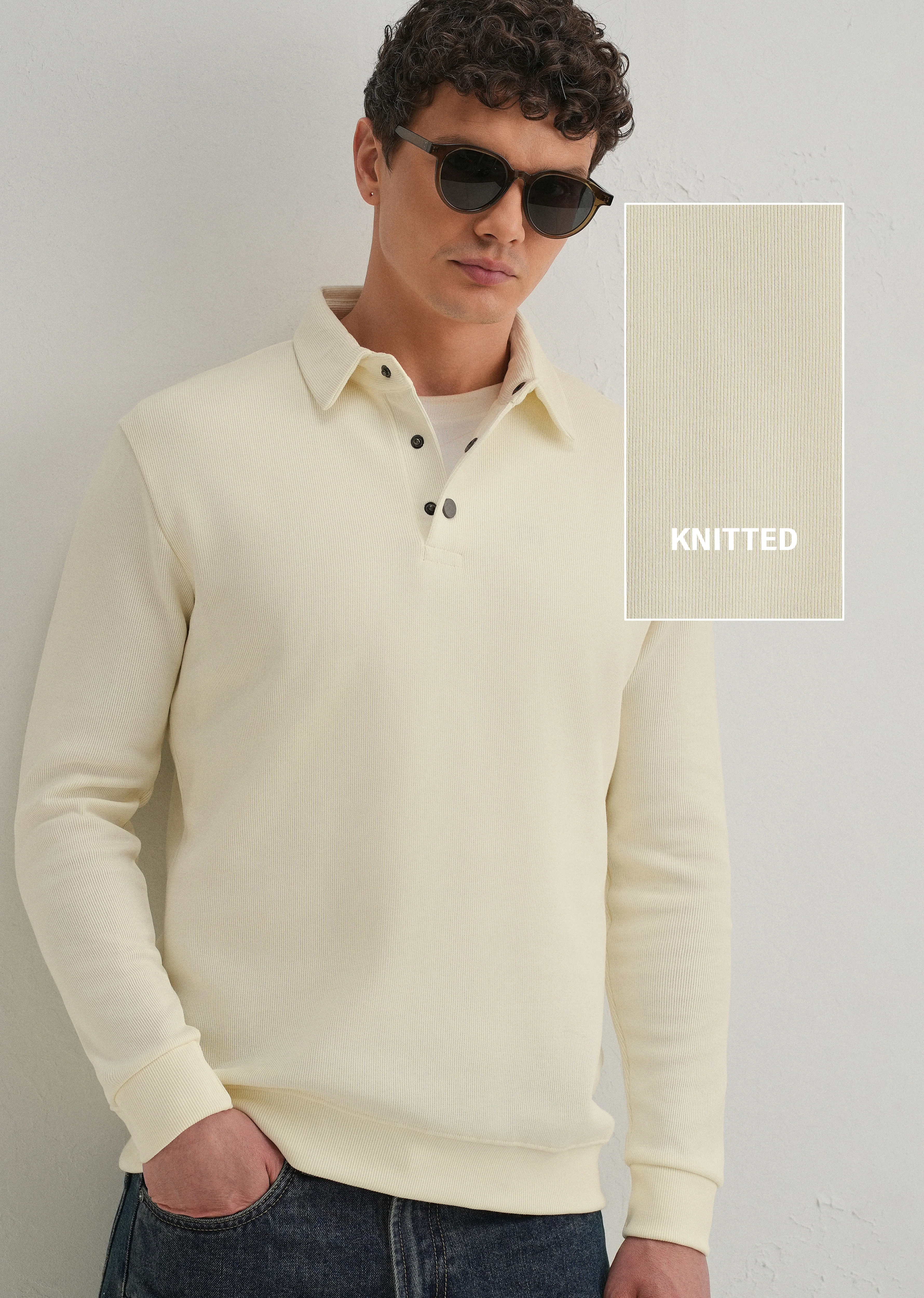 Cream Knitted Polo Sweatshirt - Image 8