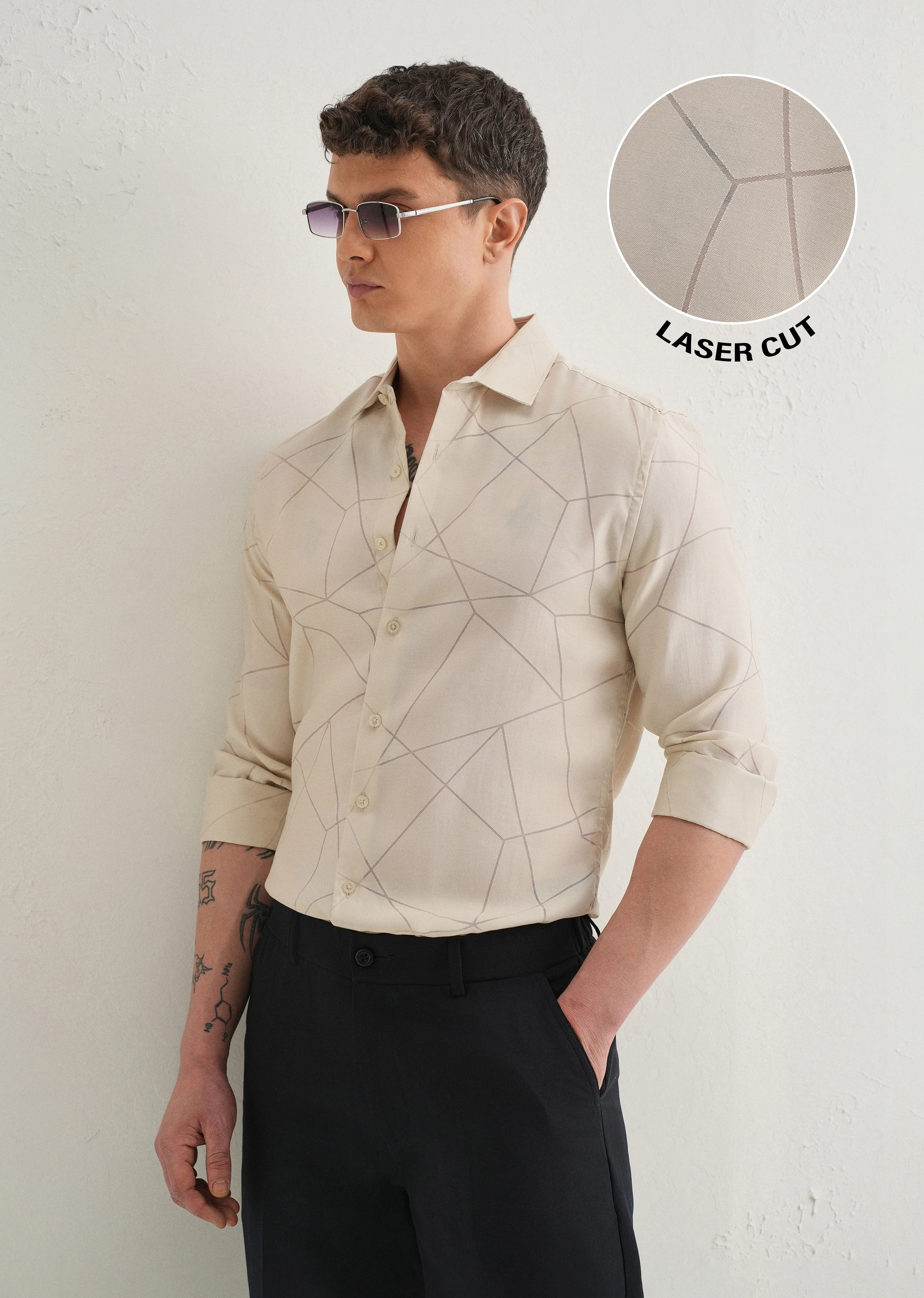 Cream Laser Cut Shirt - Image 7