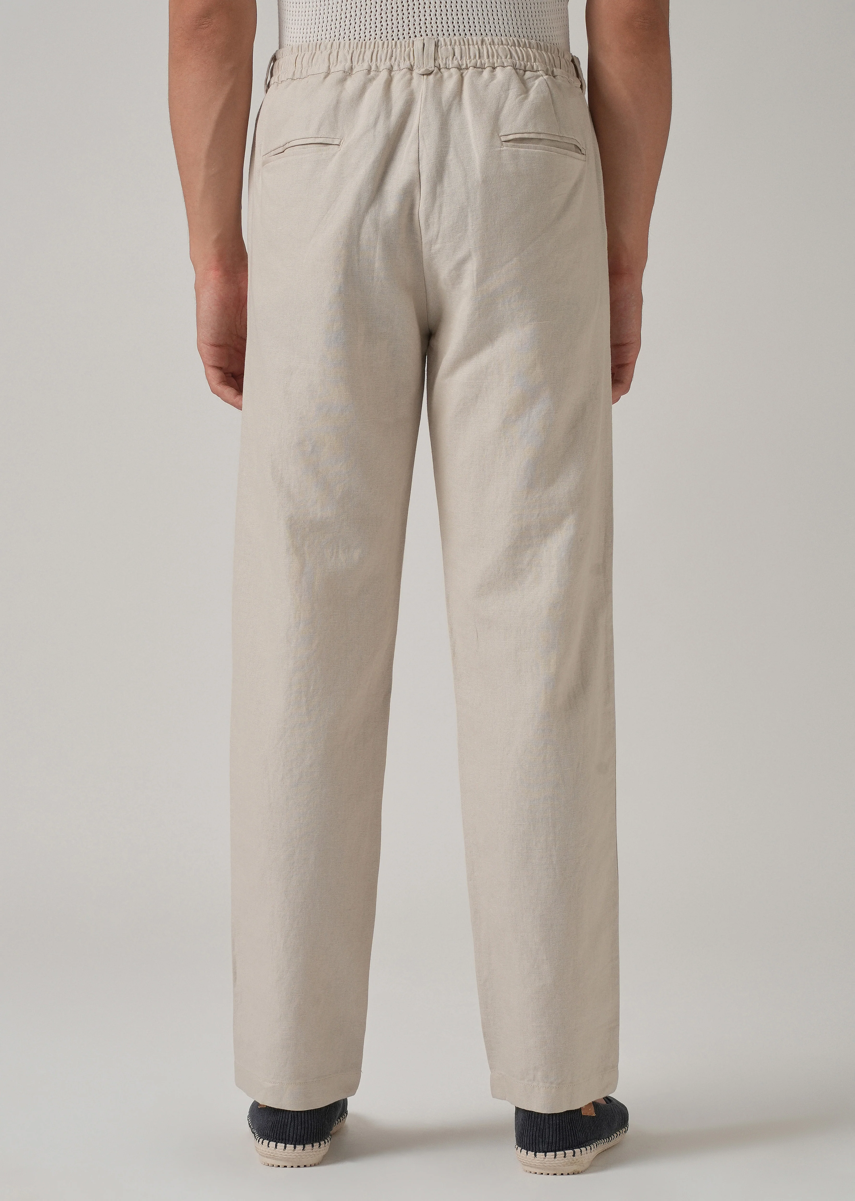 Cream Linen Relaxed Fit Trouser - Image 2