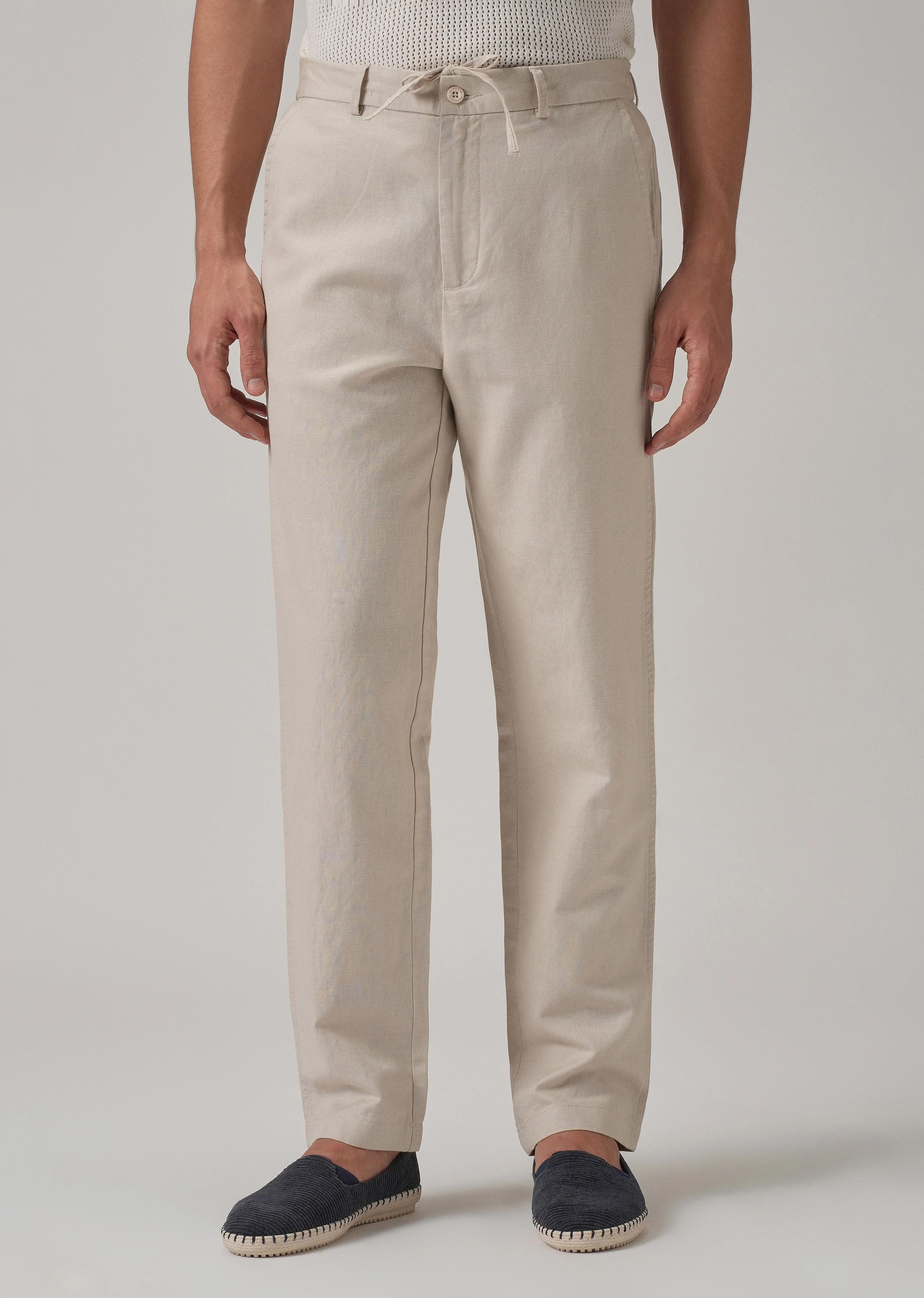 Cream Linen Relaxed Fit Trouser - Image 3