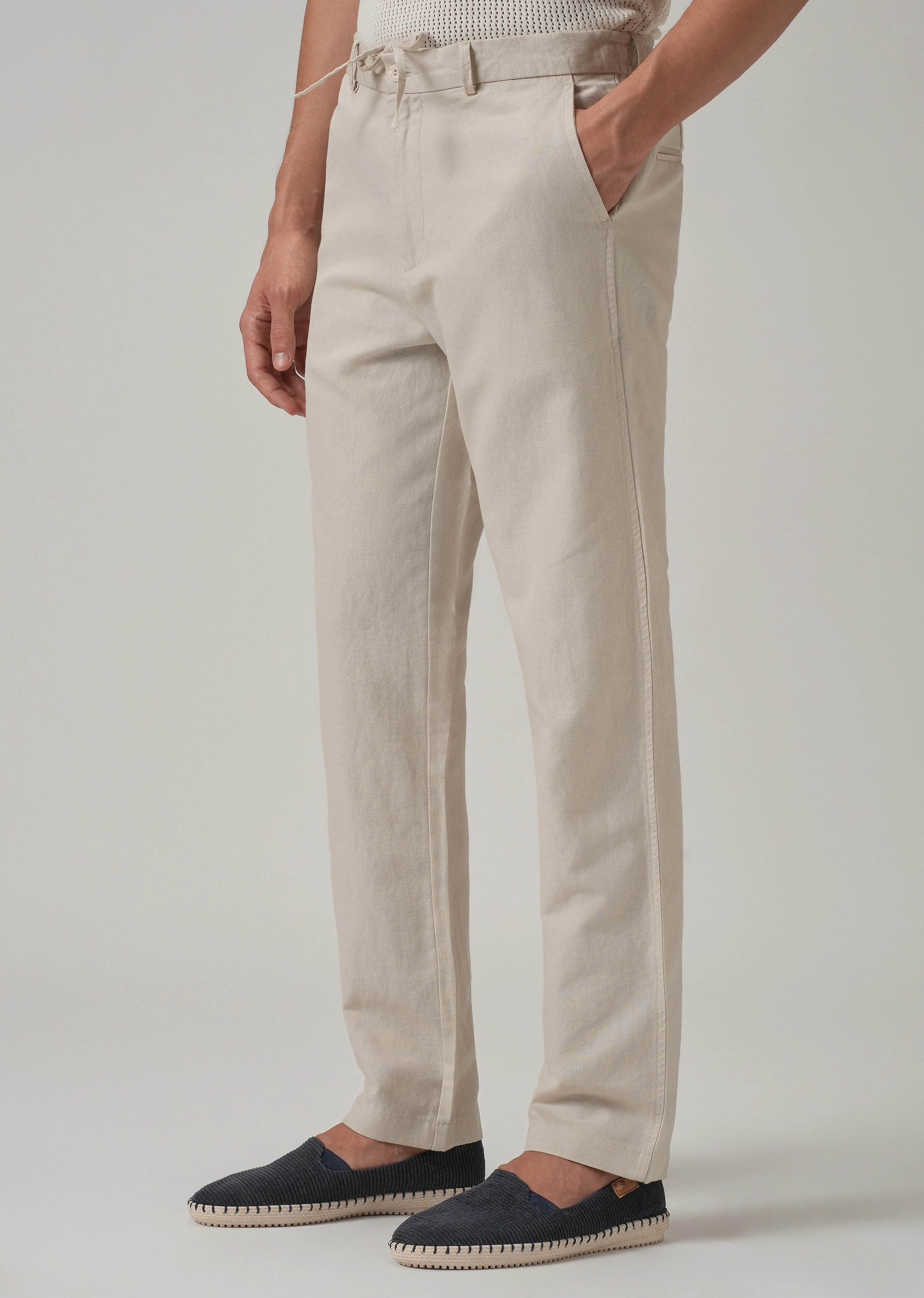 Cream Linen Relaxed Fit Trouser - Image 4