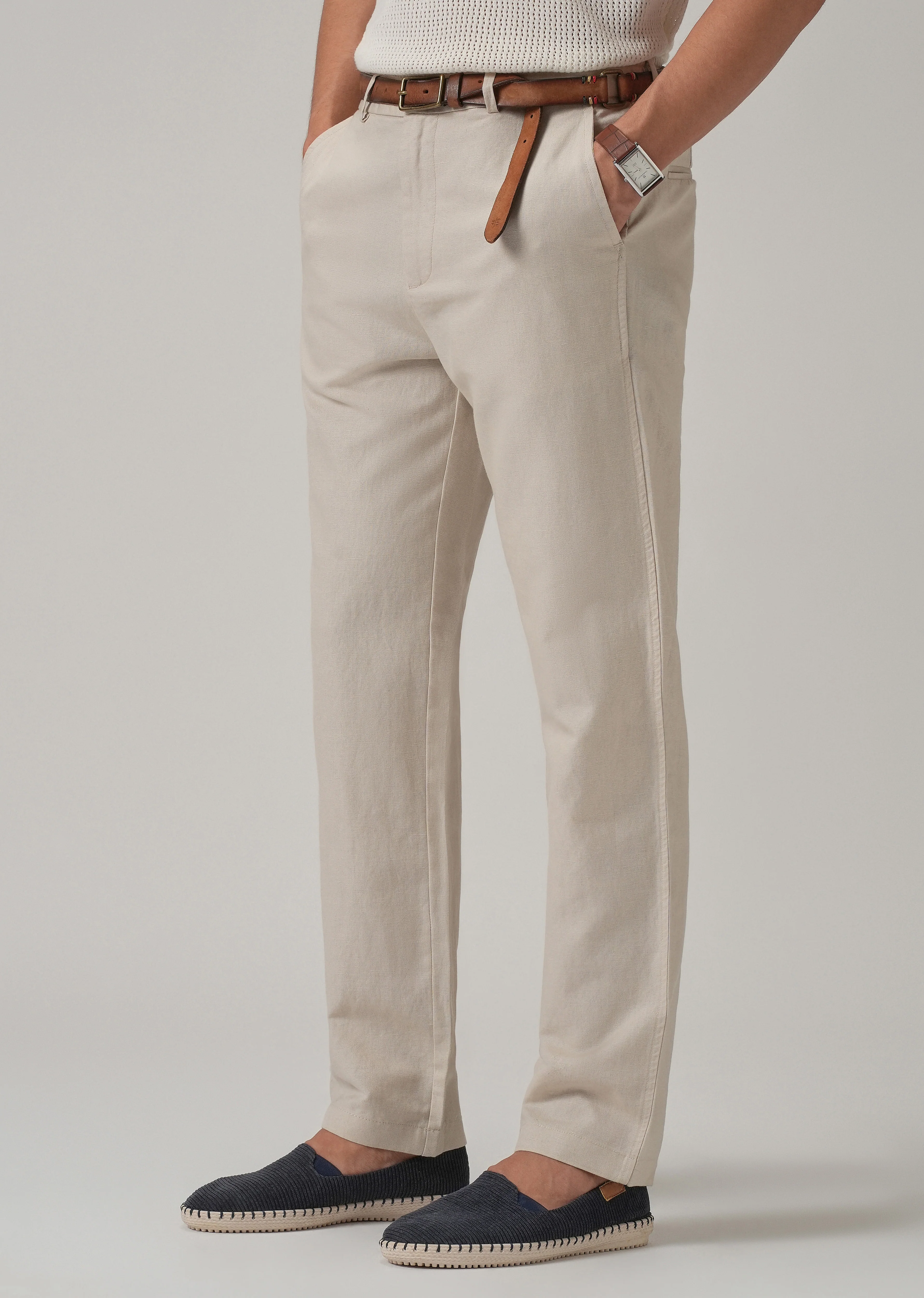 Cream Linen Relaxed Fit Trouser - Image 7