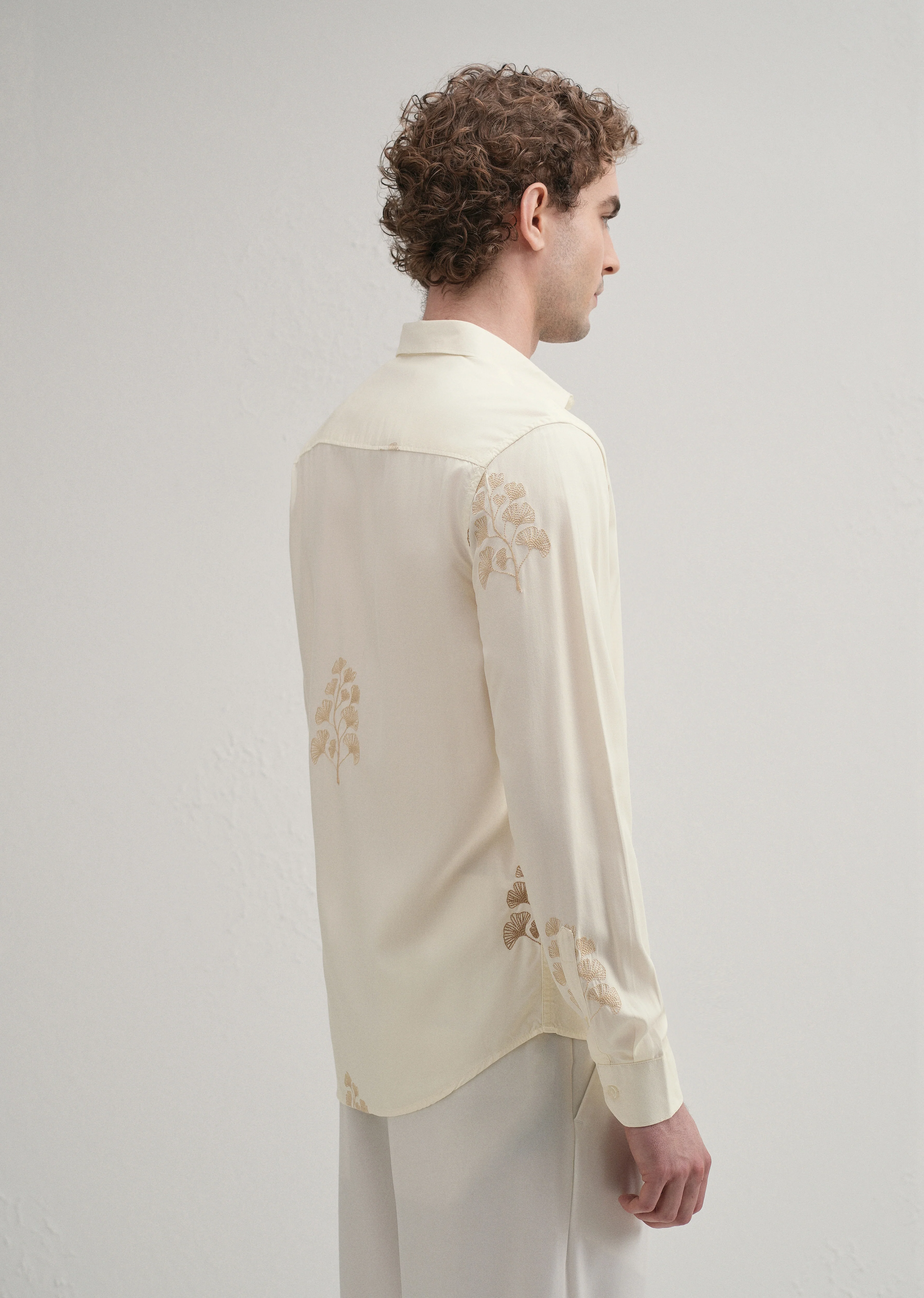 Cream Motif Embroidery Shirt - Image 3