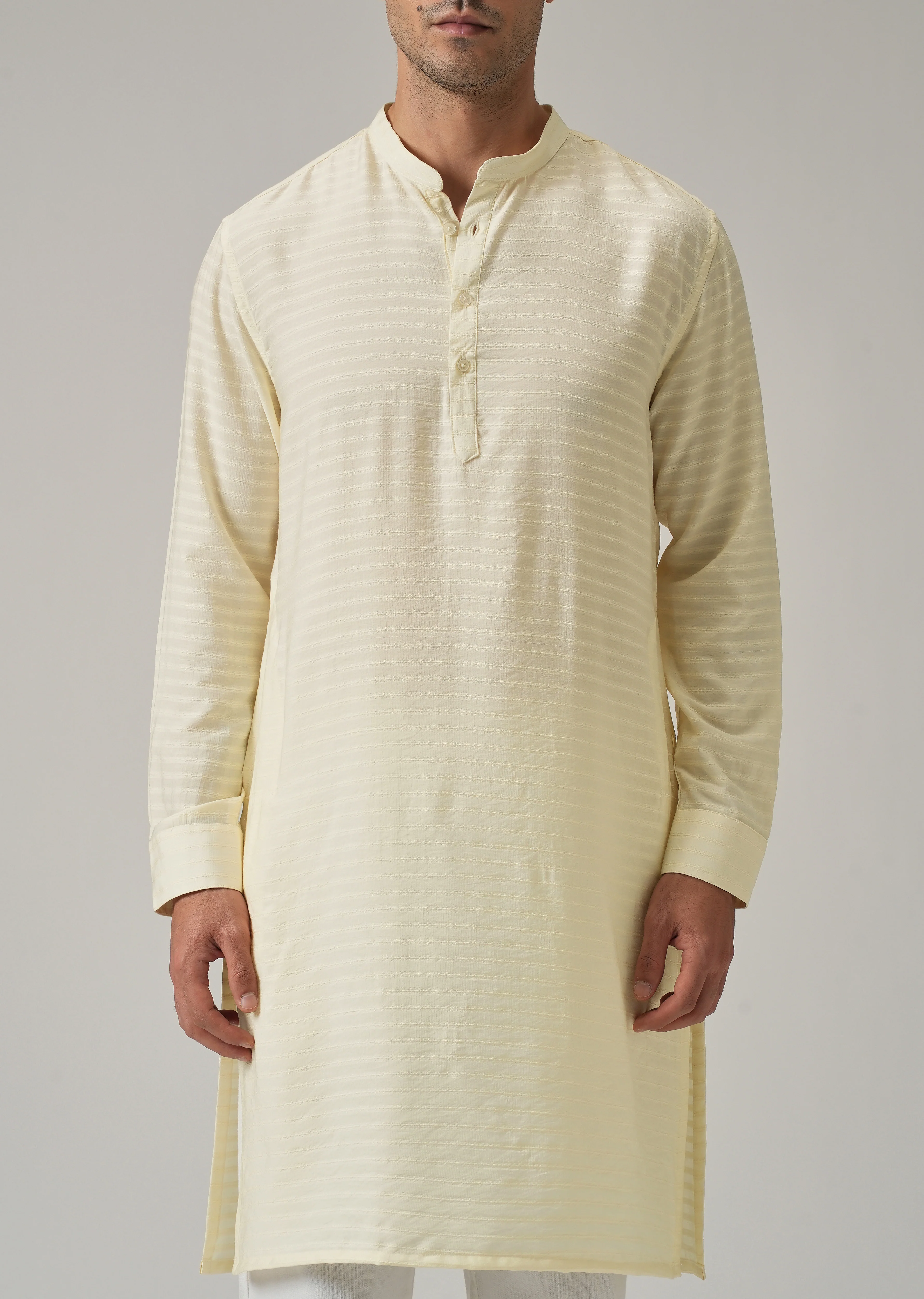 Cream Nylon Self Stripe Kurta - Image 7