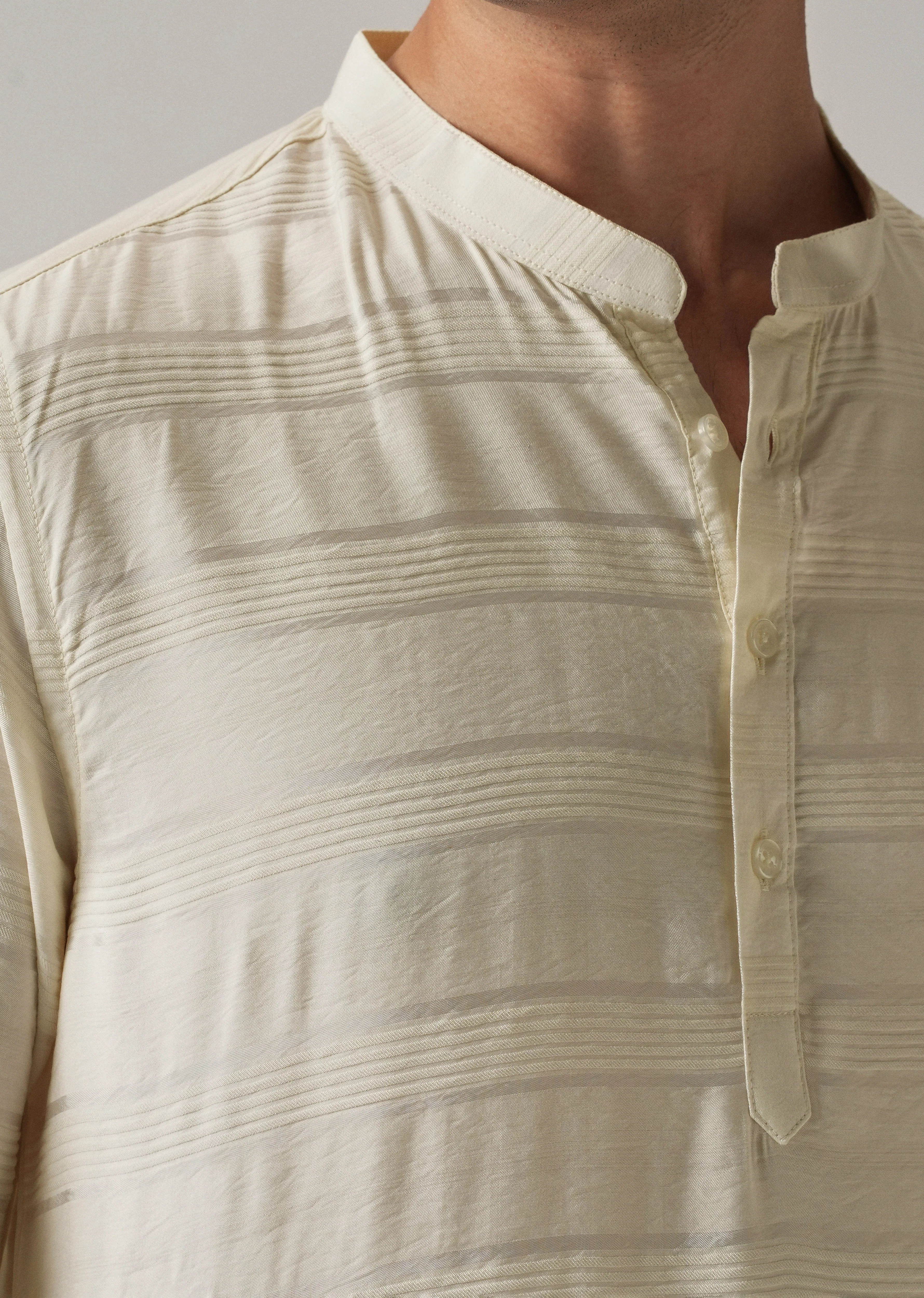 Cream Nylon Subtle Stripe Kurta - Image 5