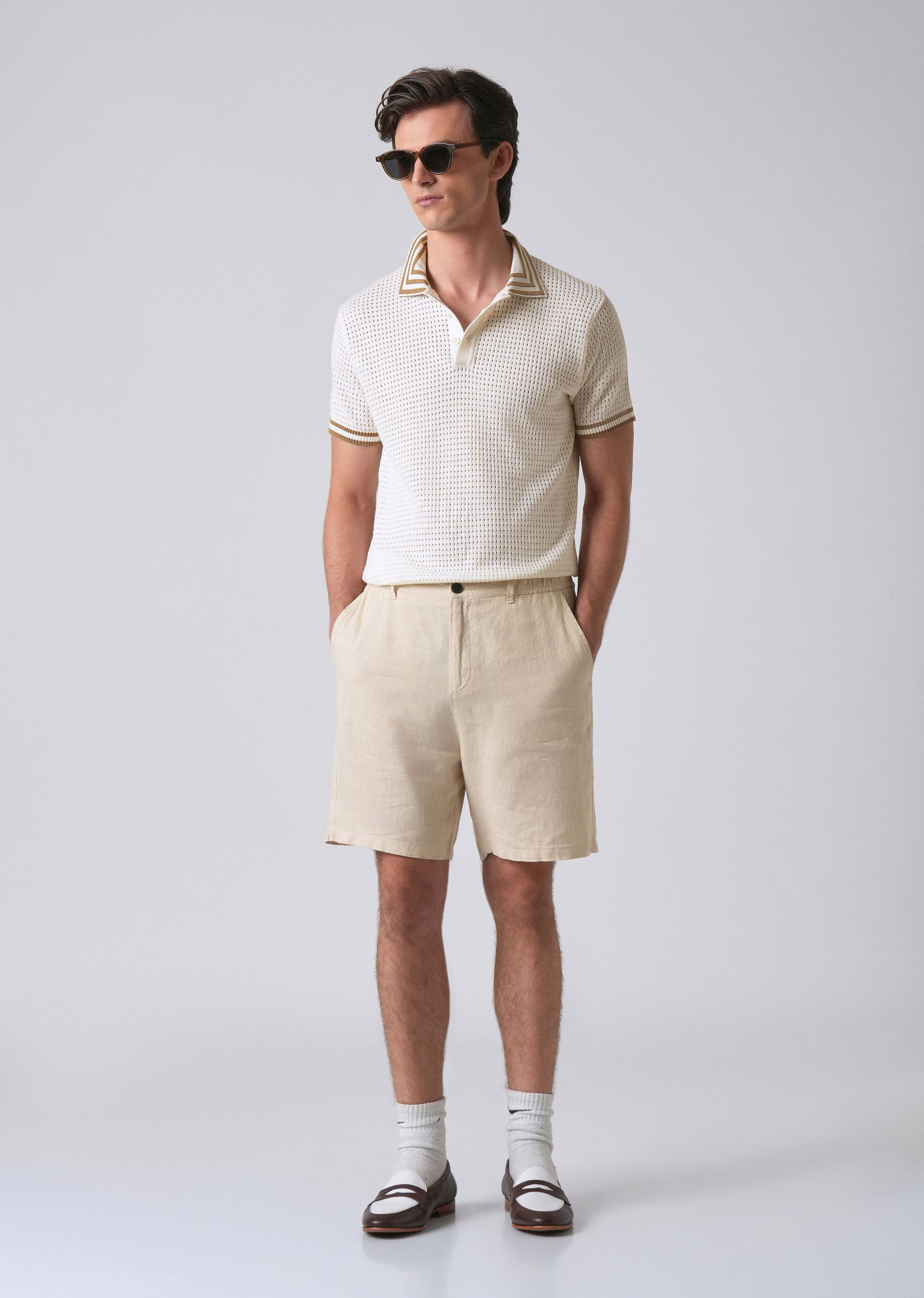 Cream Open Knitted Polo T-shirt - Image 6
