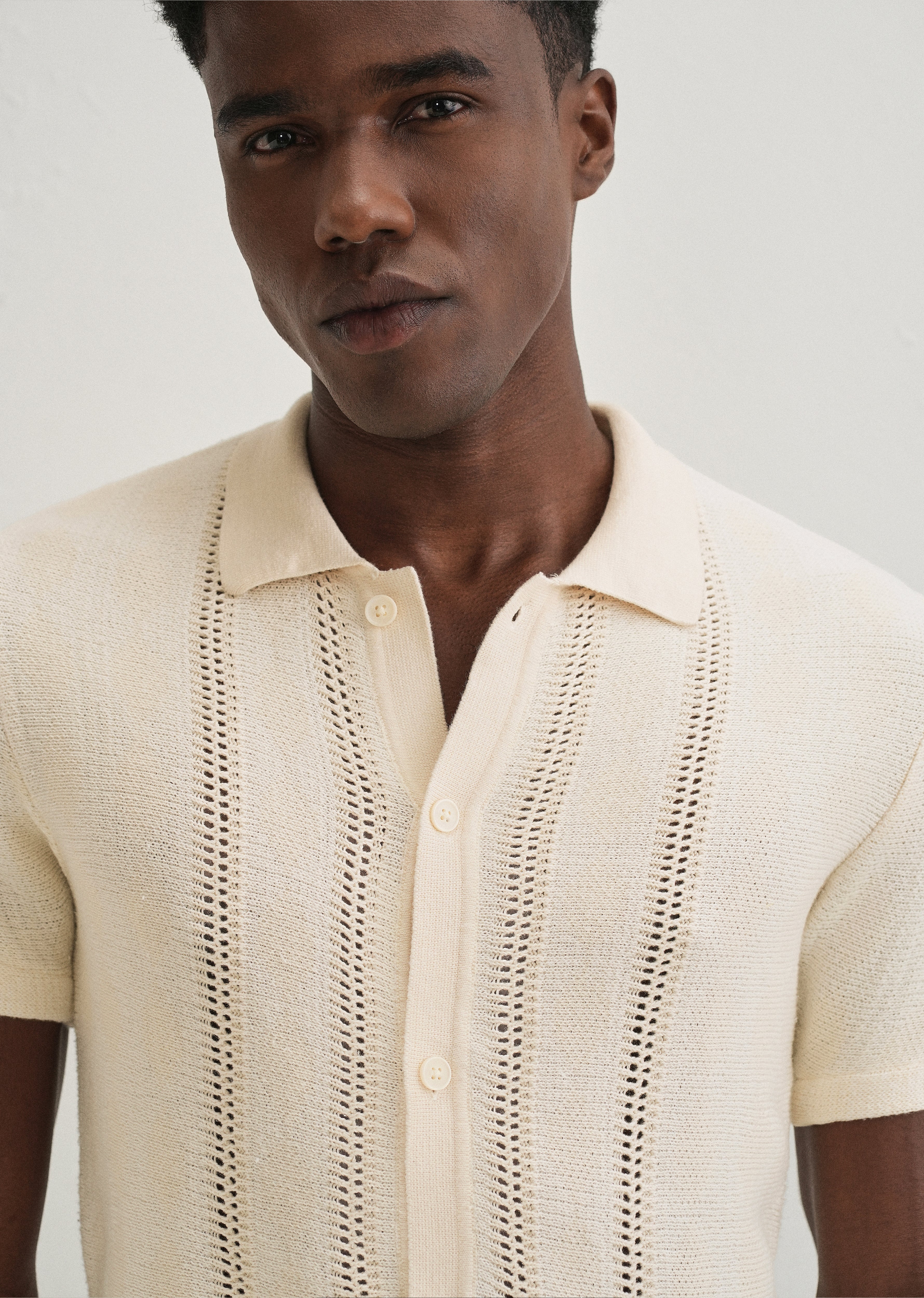 Cream Open Knitted Shirt - Image 3