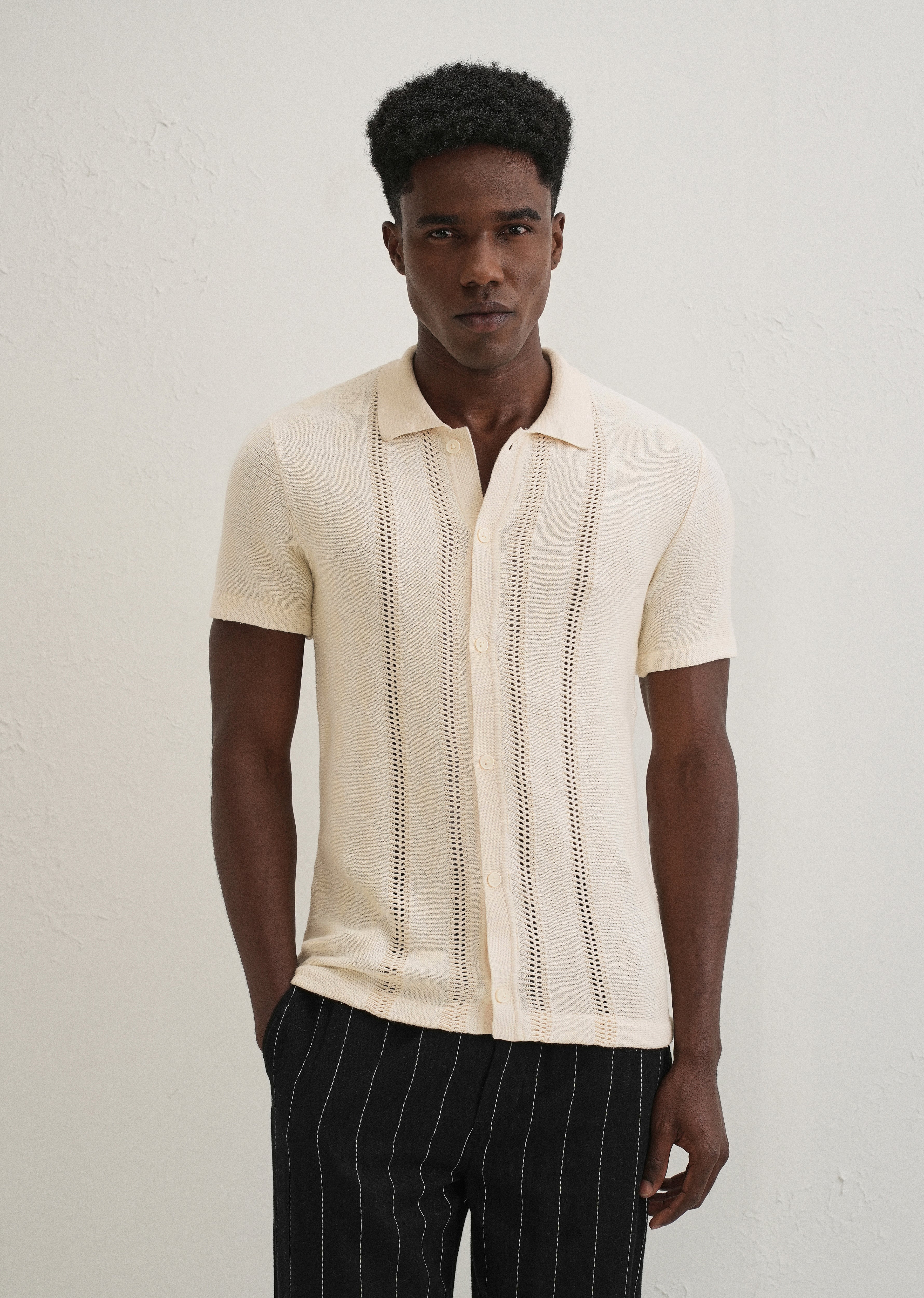 Cream Open Knitted Shirt - Image 4