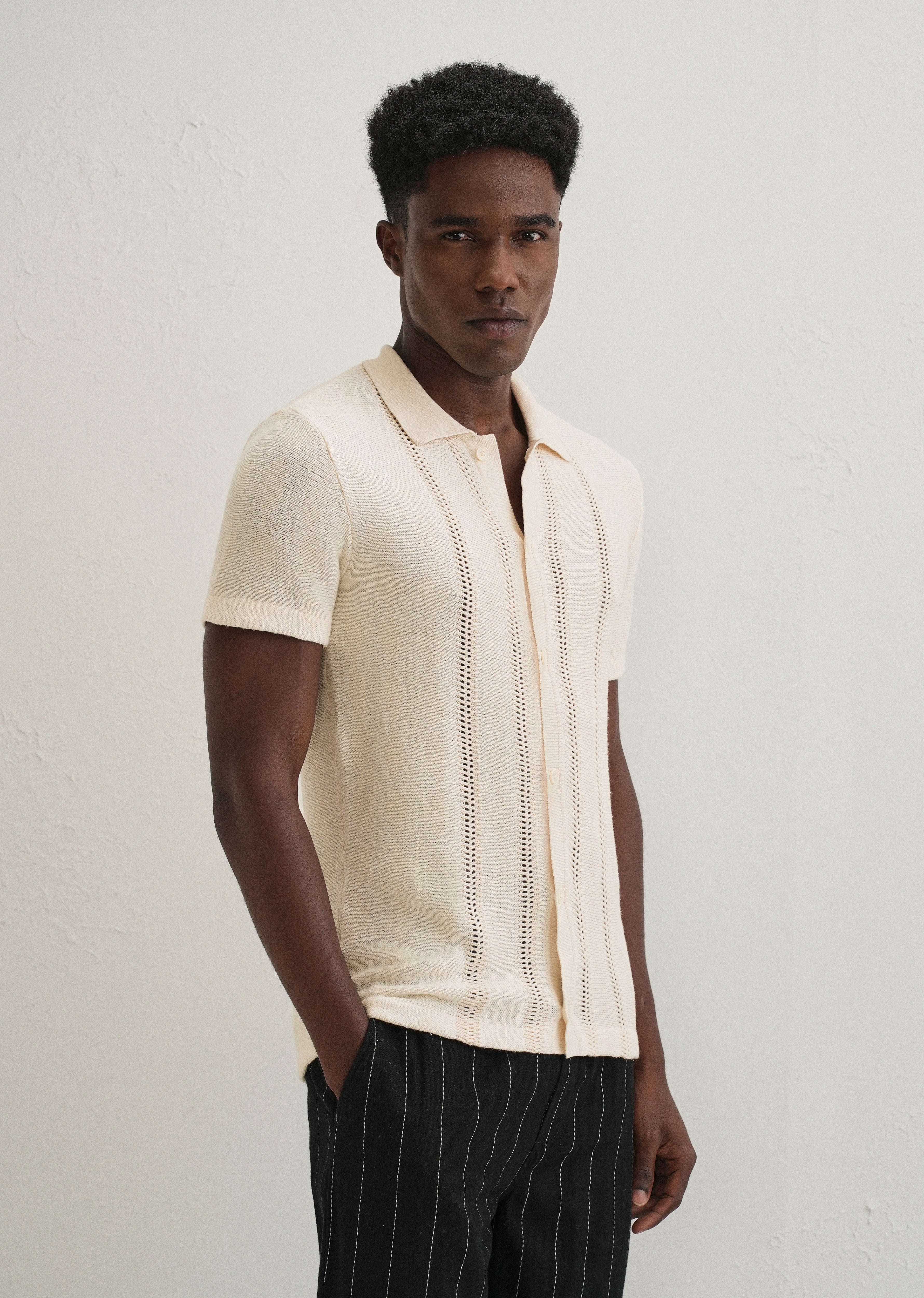 Cream Open Knitted Shirt - Image 5
