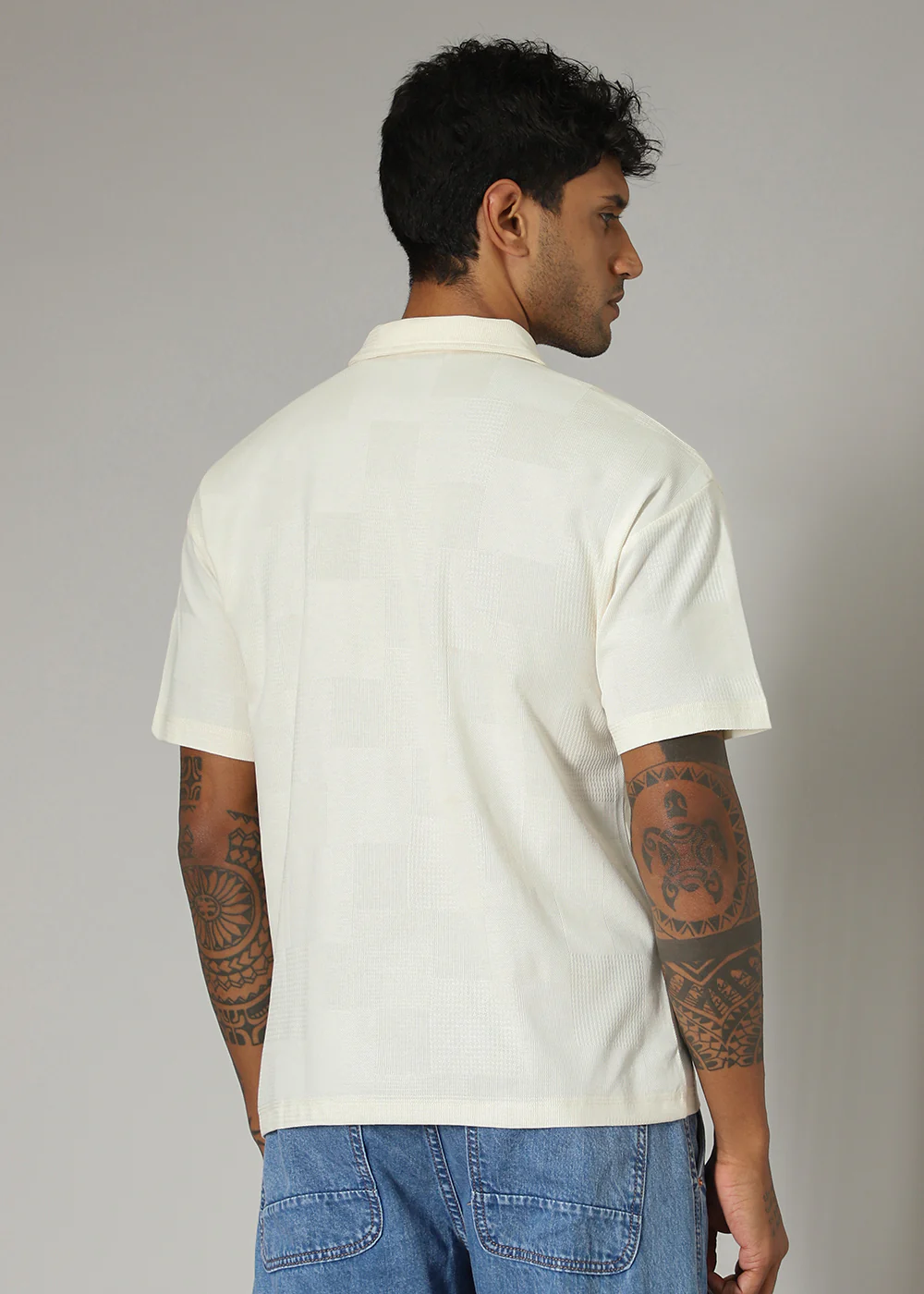 Cream Patterned Polo T-shirt - Image 4