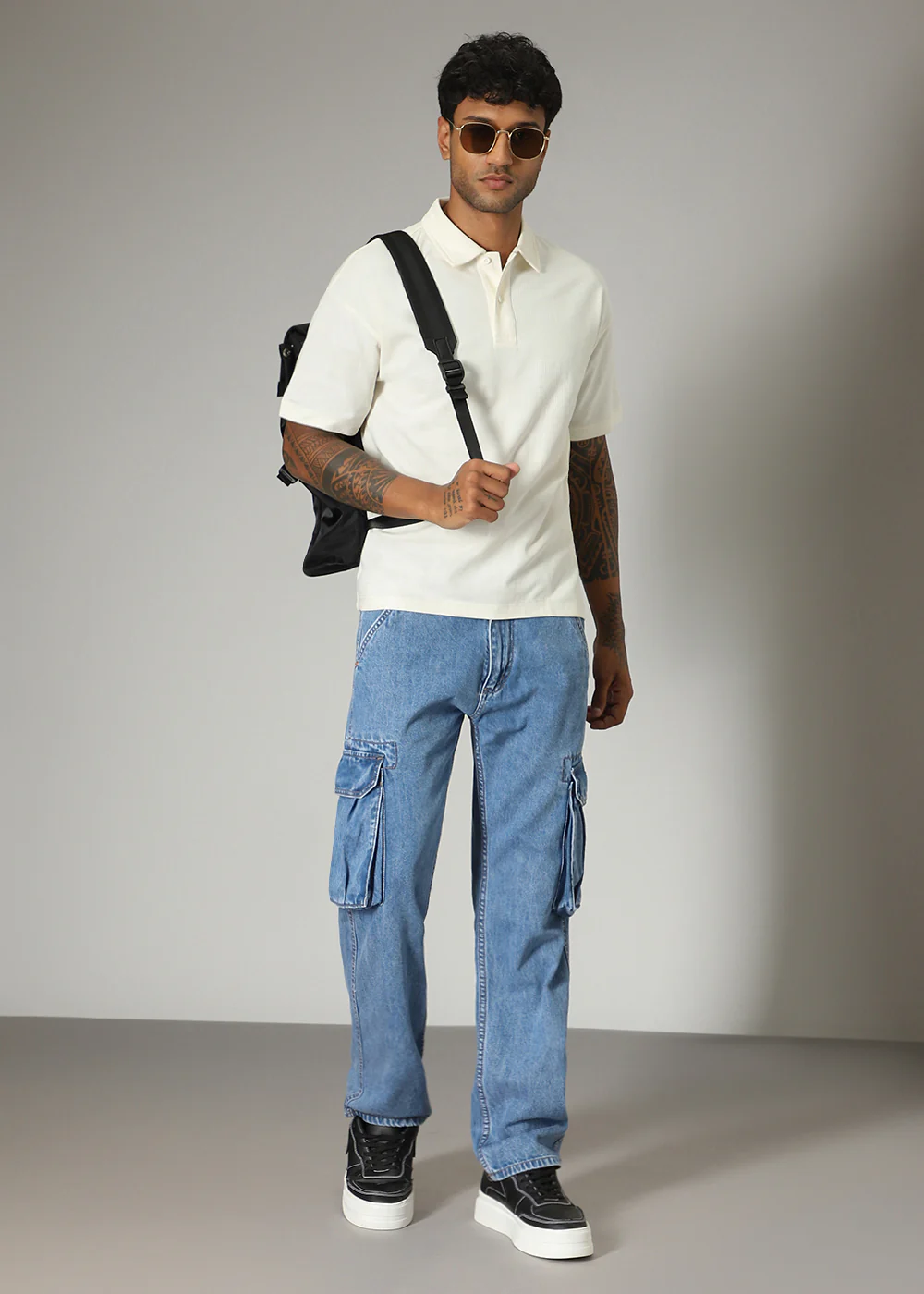 Cream Patterned Polo T-shirt - Image 6