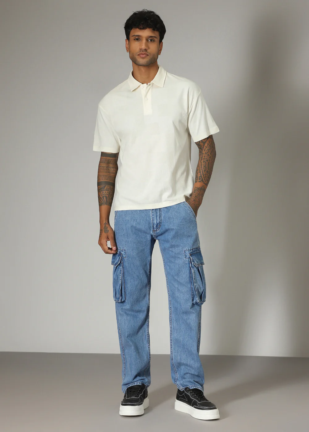 Cream Patterned Polo T-shirt - Image 7