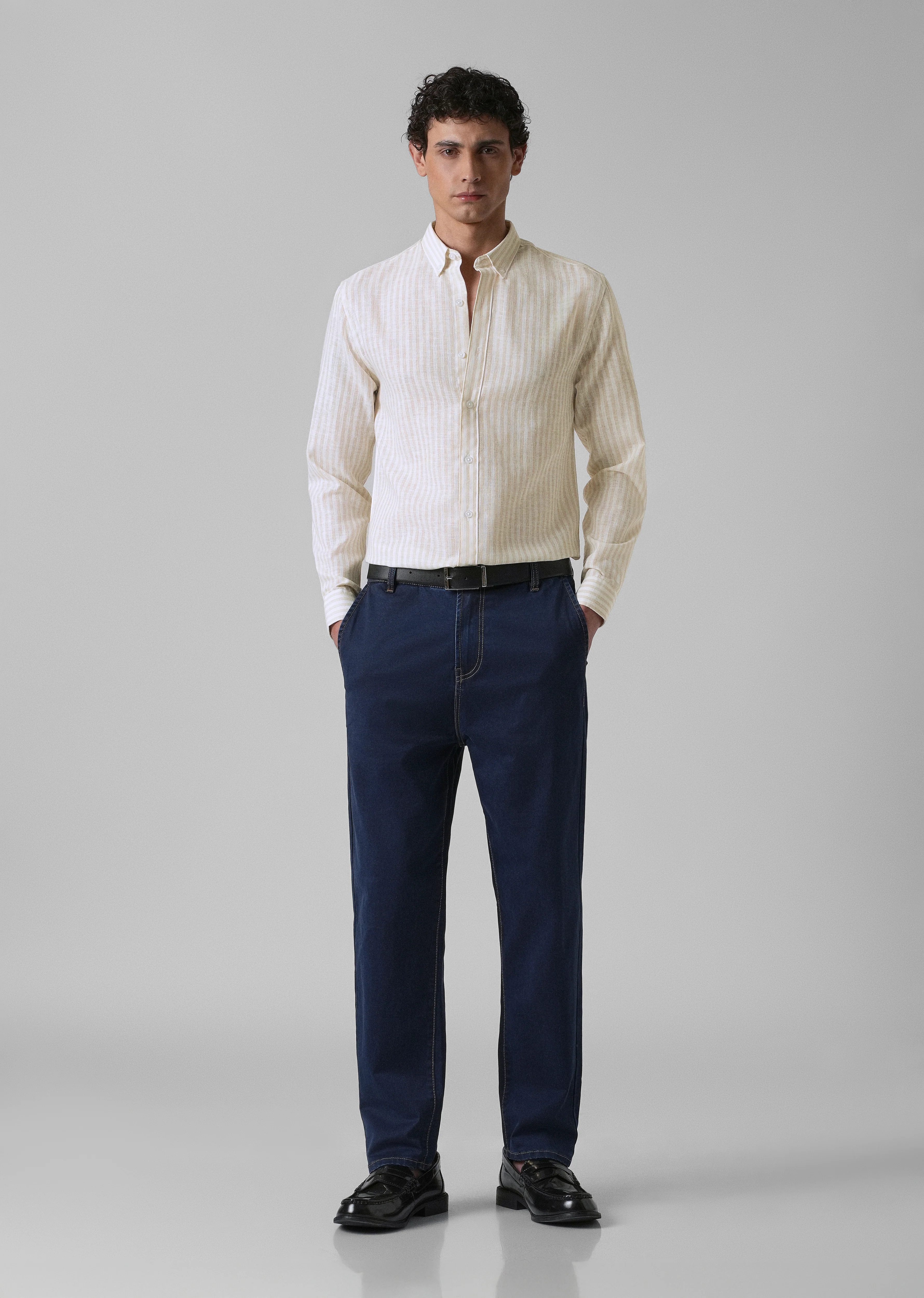 Cream Pin Stripe Blended linen shirt - Image 6