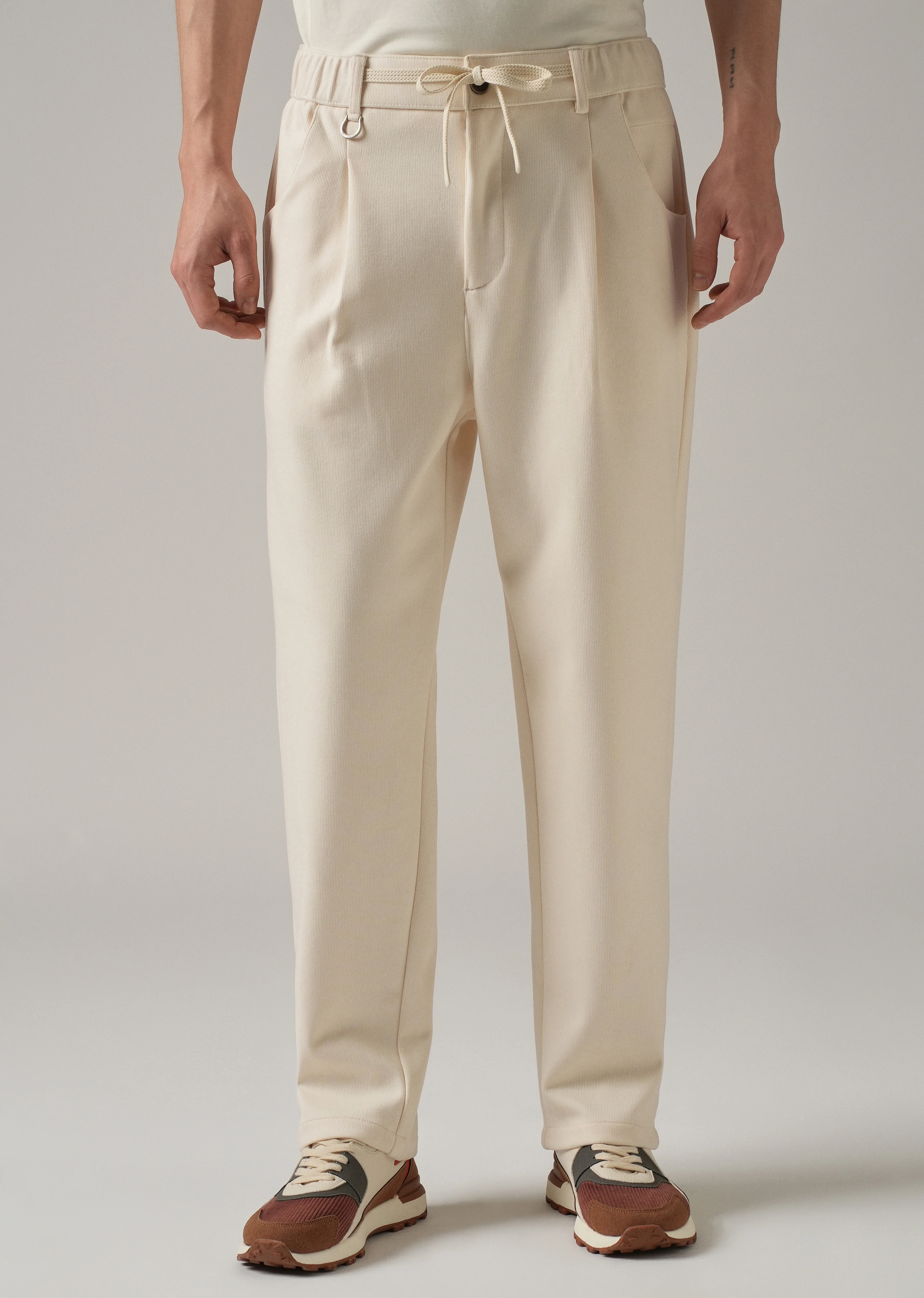 Cream Pin Stripe Suede Pant - Image 3