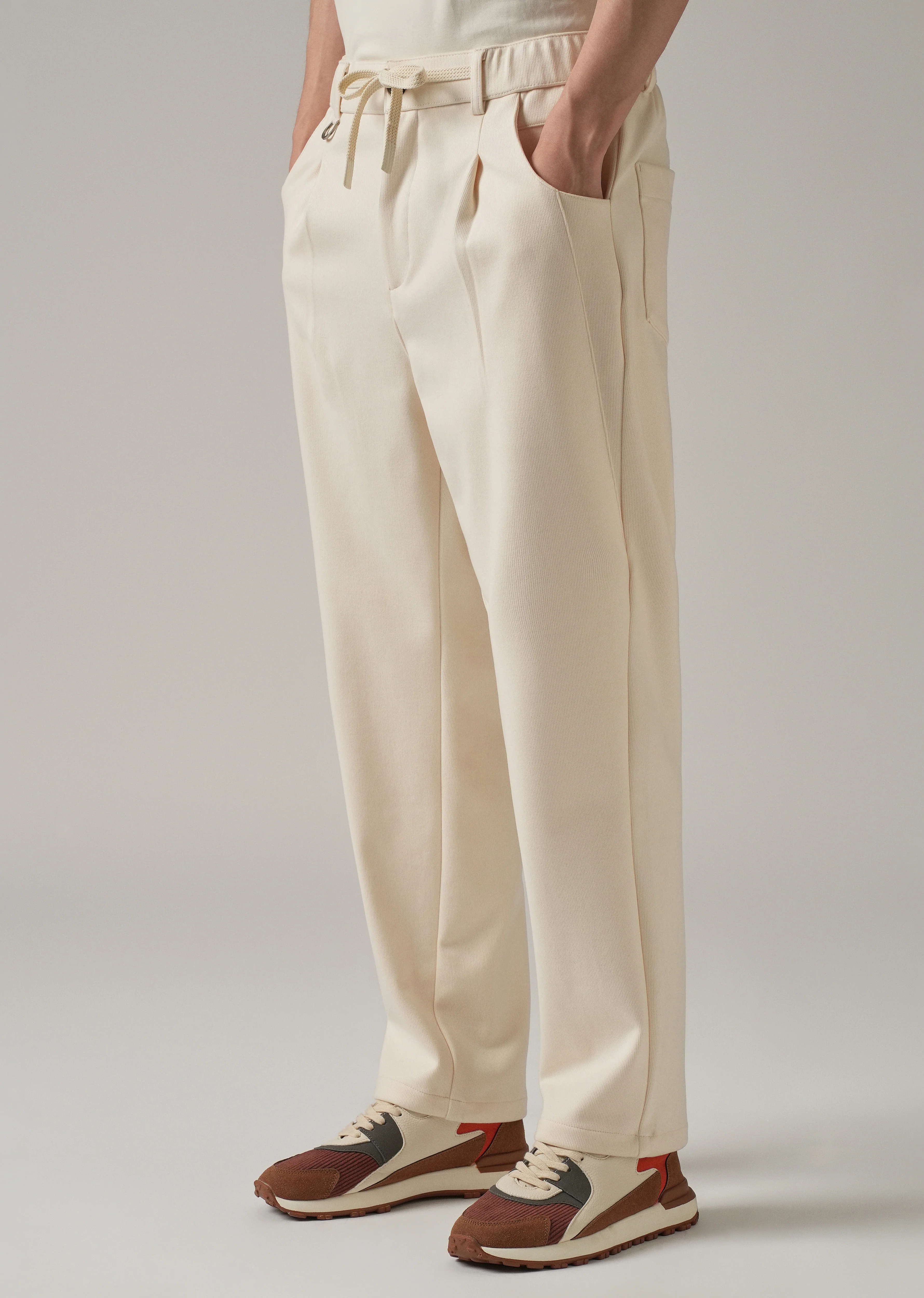 Cream Pin Stripe Suede Pant - Image 4