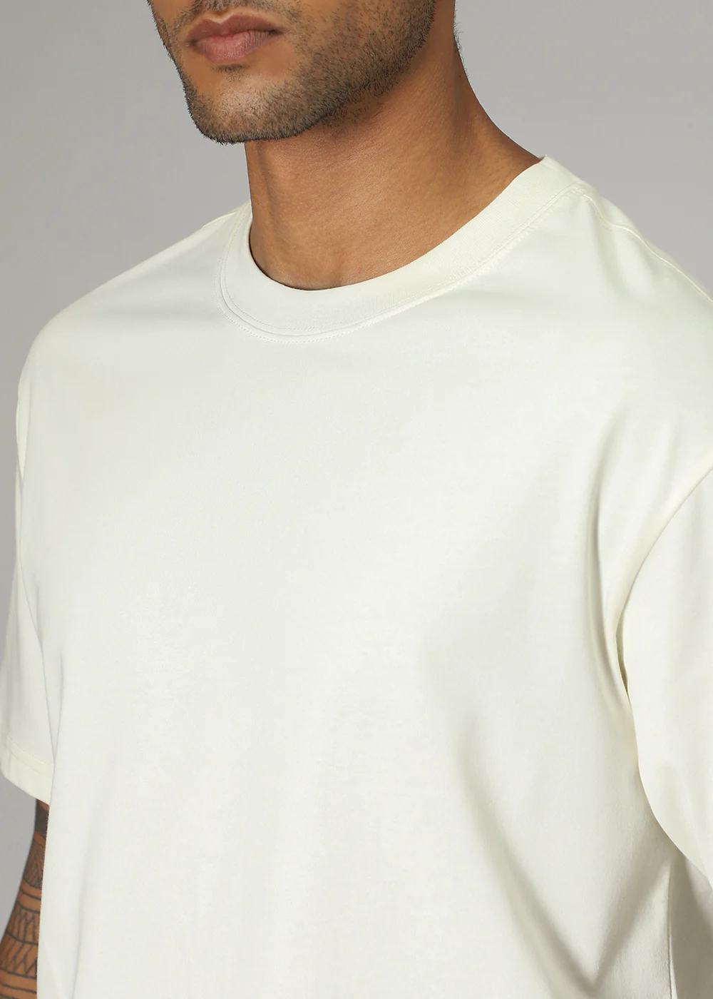 Cream Plain Basic Oversized T-shirt - Image 2