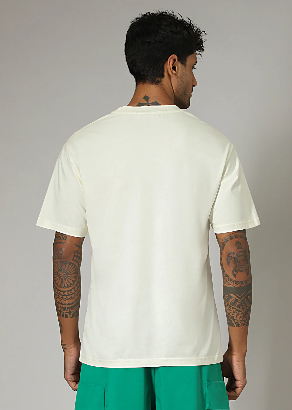 Cream Plain Basic Oversized T-shirt - Image 4