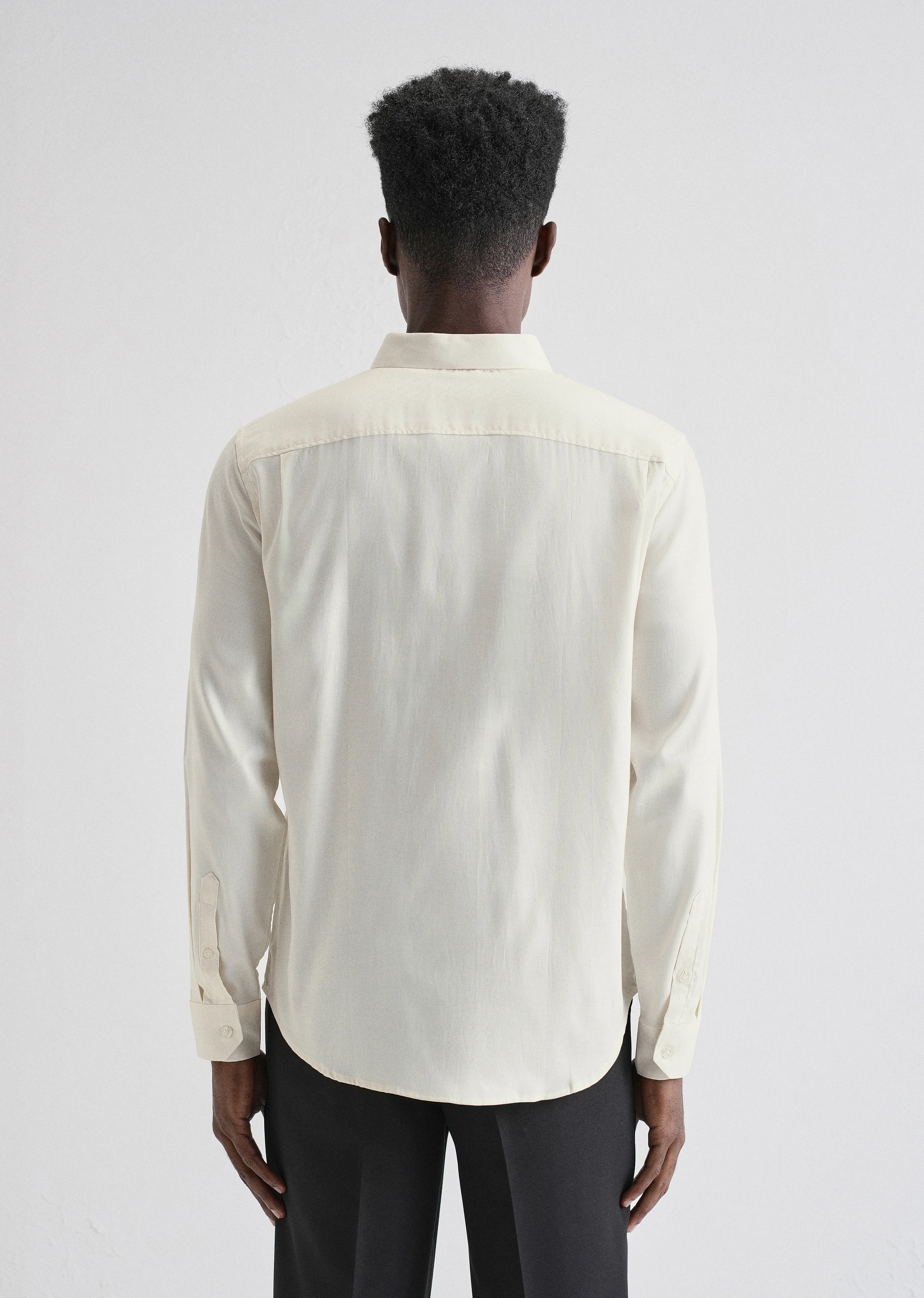 Cream Plain Blended Cotton Regular Fit Shirt - Image 2