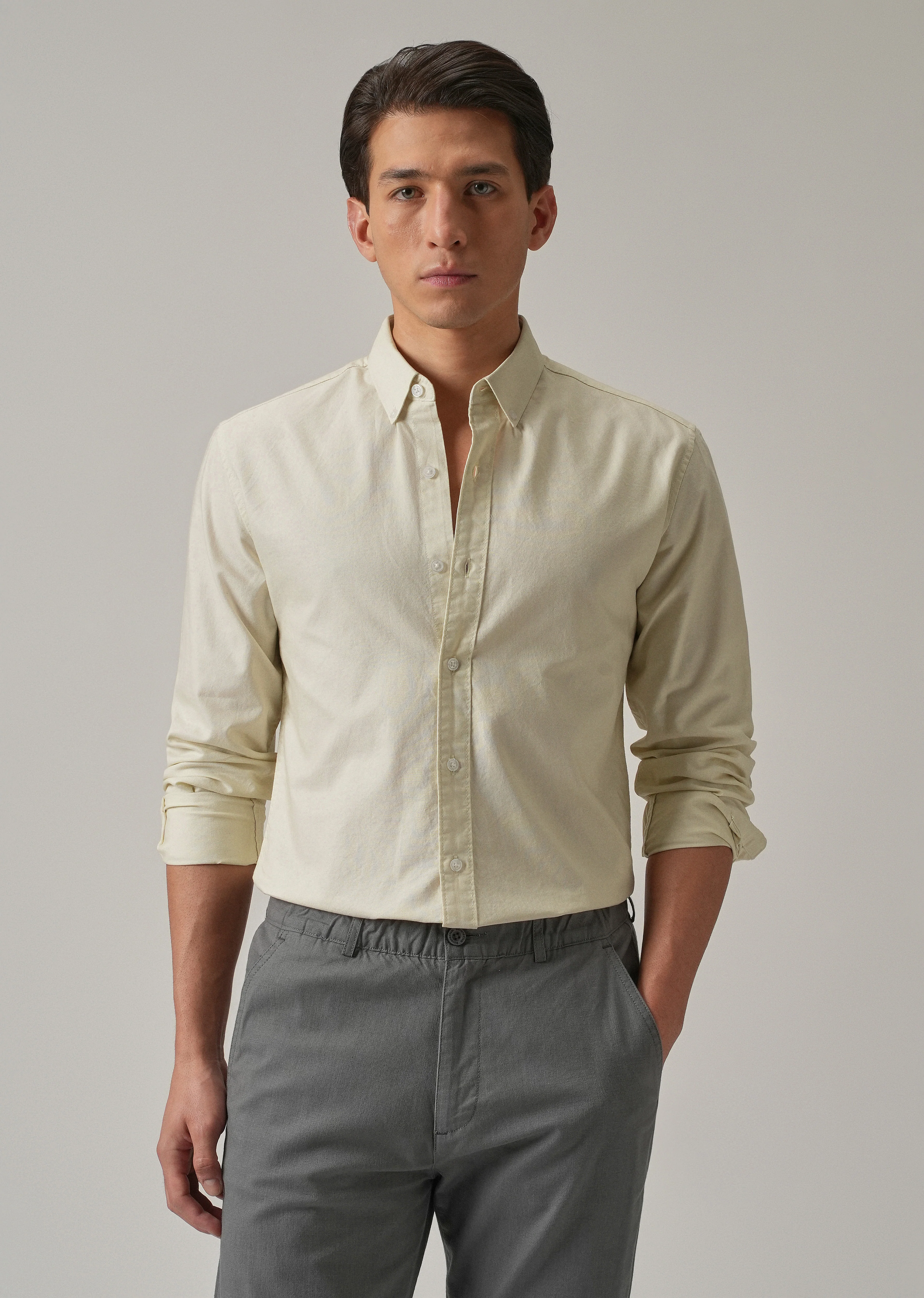 Cream Plain Elbow Patch Oxford Shirt - Image 6
